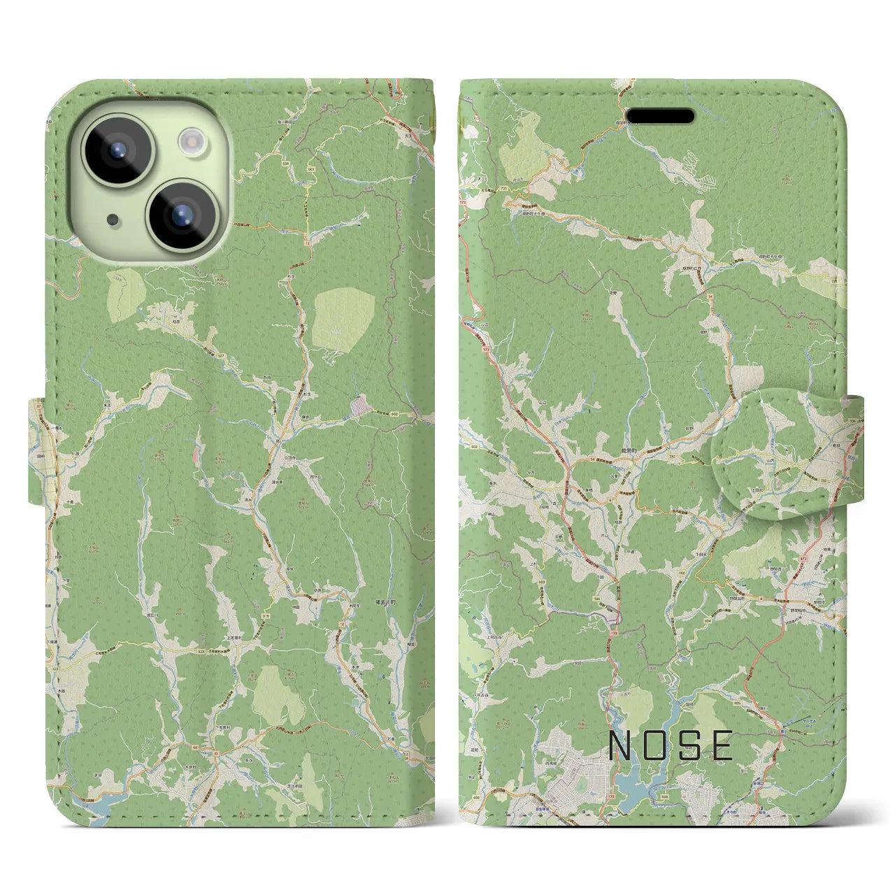 【能勢(大阪府)】地図柄iPhoneケース(手帳タイプ)ナチュラル・iPhone 15 用