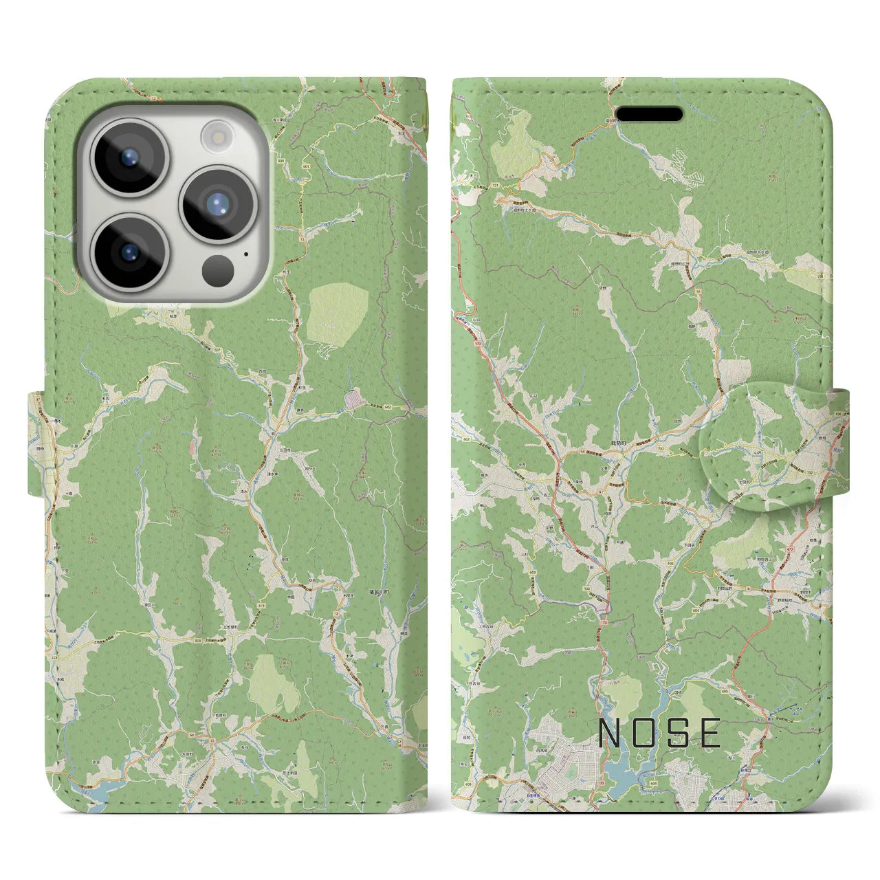 【能勢(大阪府)】地図柄iPhoneケース(手帳タイプ)ナチュラル・iPhone 15 Pro 用