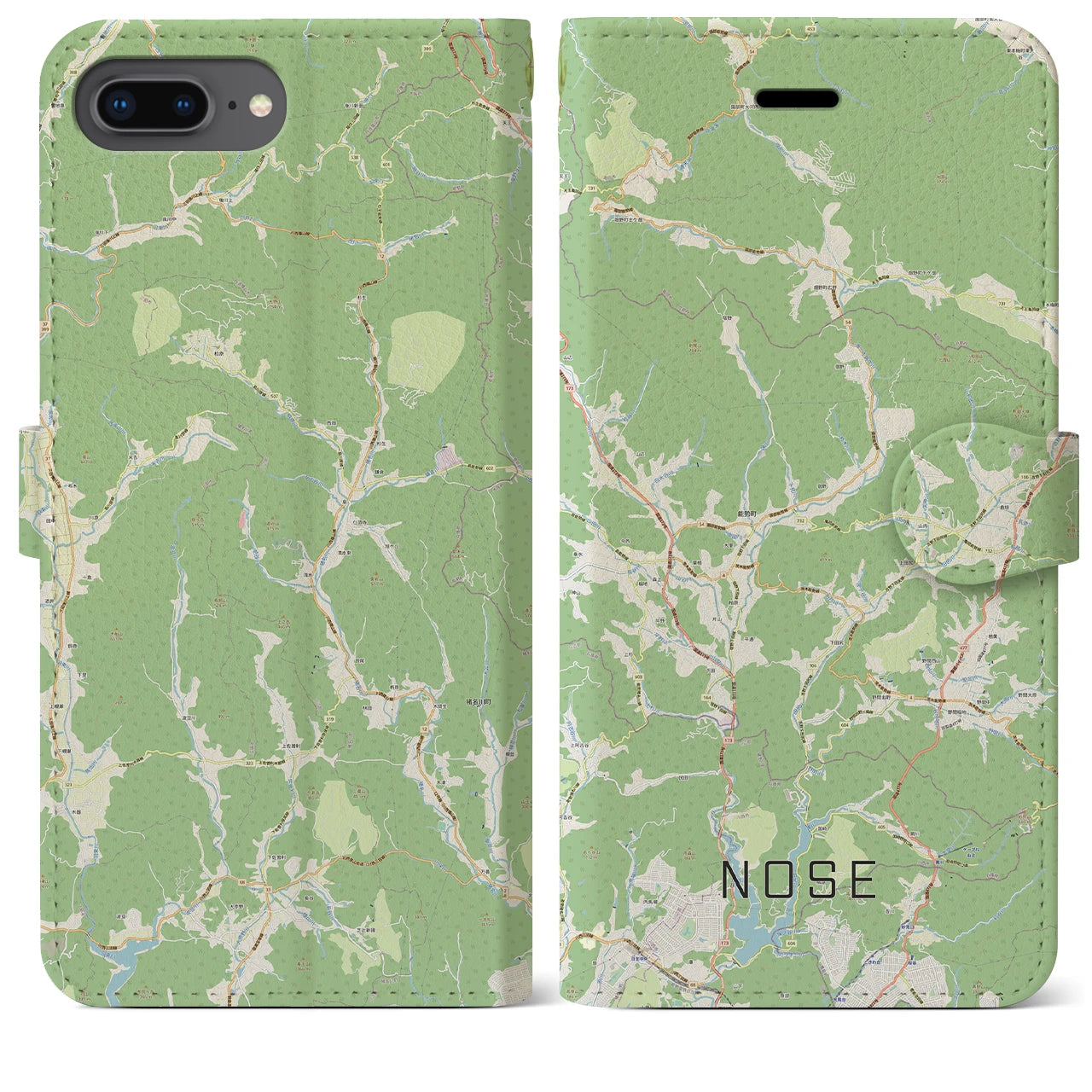 【能勢(大阪府)】地図柄iPhoneケース(手帳タイプ)ナチュラル・iPhone 8Plus /7Plus / 6sPlus / 6Plus 用