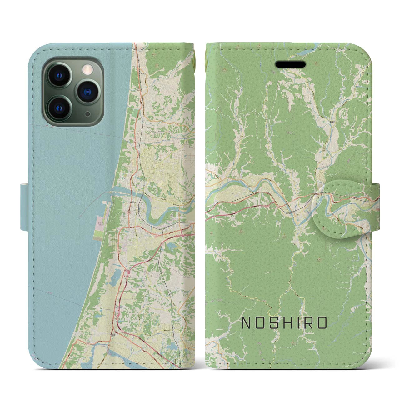 【能代(秋田県)】地図柄iPhoneケース(手帳タイプ)ナチュラル・iPhone 11 Pro 用