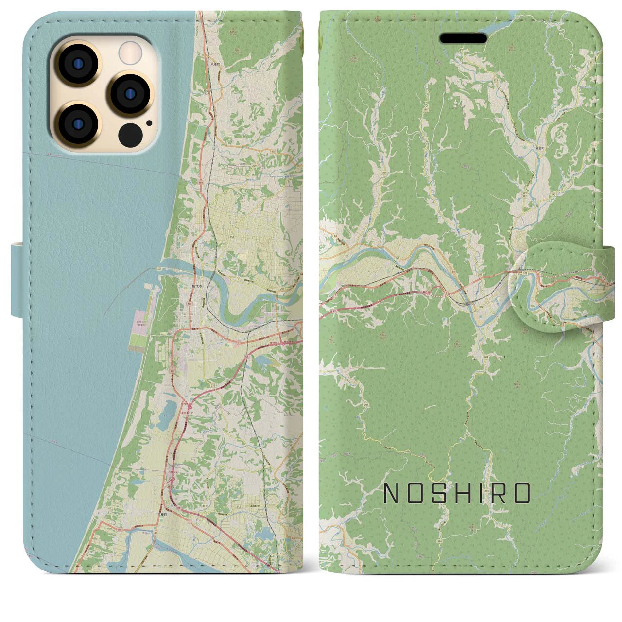 【能代(秋田県)】地図柄iPhoneケース(手帳タイプ)ナチュラル・iPhone 12 Pro Max 用