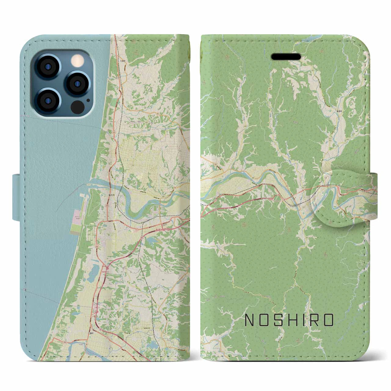 【能代(秋田県)】地図柄iPhoneケース(手帳タイプ)ナチュラル・iPhone 12 / 12 Pro 用