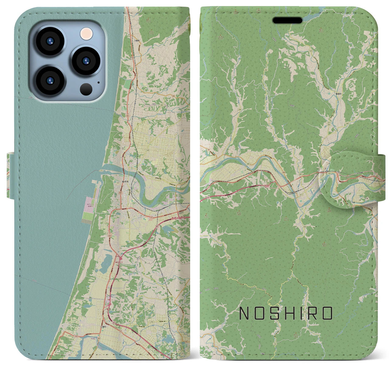 【能代(秋田県)】地図柄iPhoneケース(手帳タイプ)ナチュラル・iPhone 13 Pro Max 用