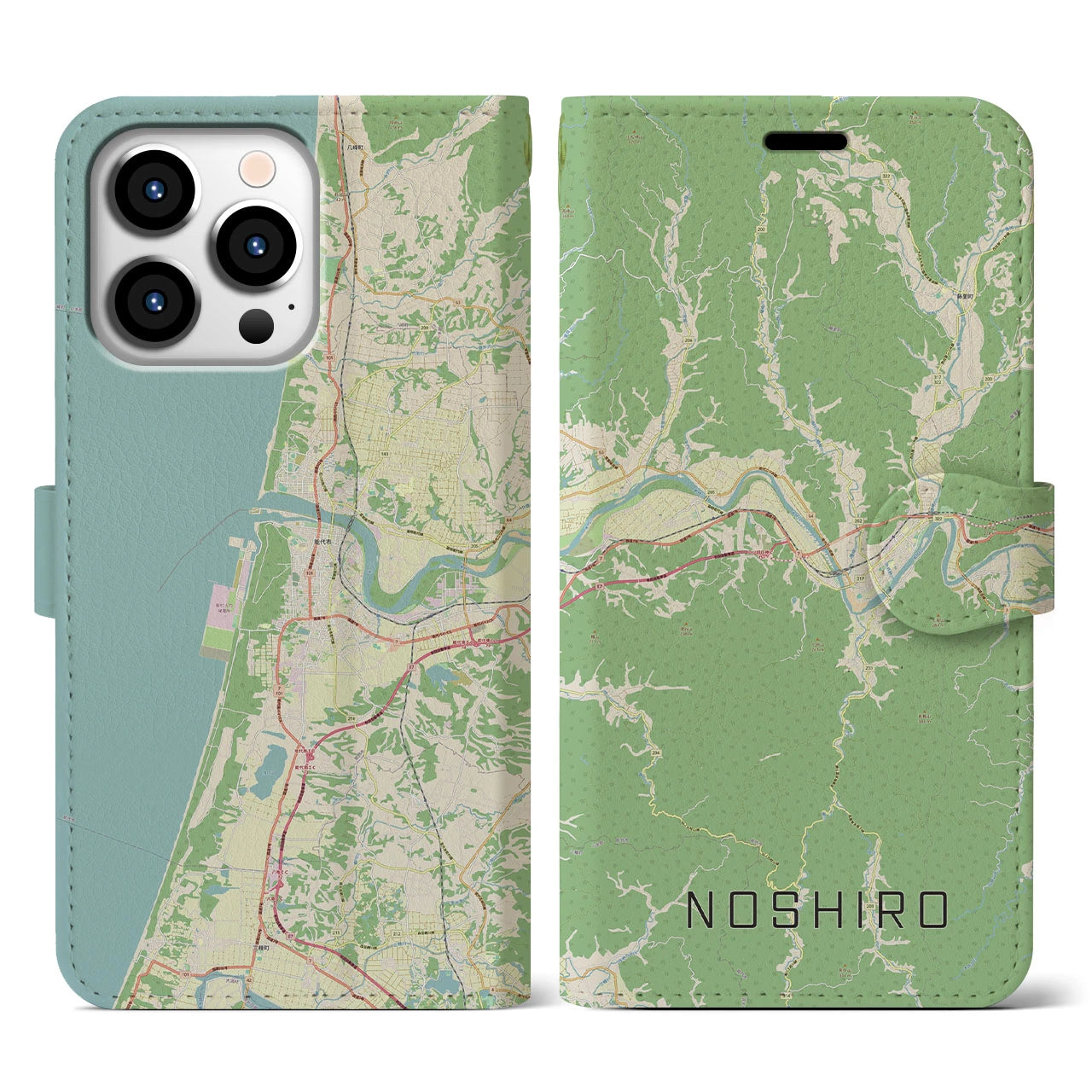 【能代(秋田県)】地図柄iPhoneケース(手帳タイプ)ナチュラル・iPhone 13 Pro 用