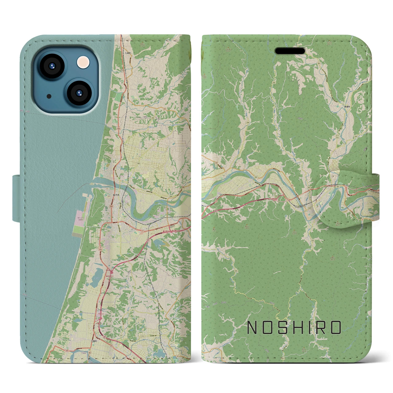 【能代(秋田県)】地図柄iPhoneケース(手帳タイプ)ナチュラル・iPhone 13 用