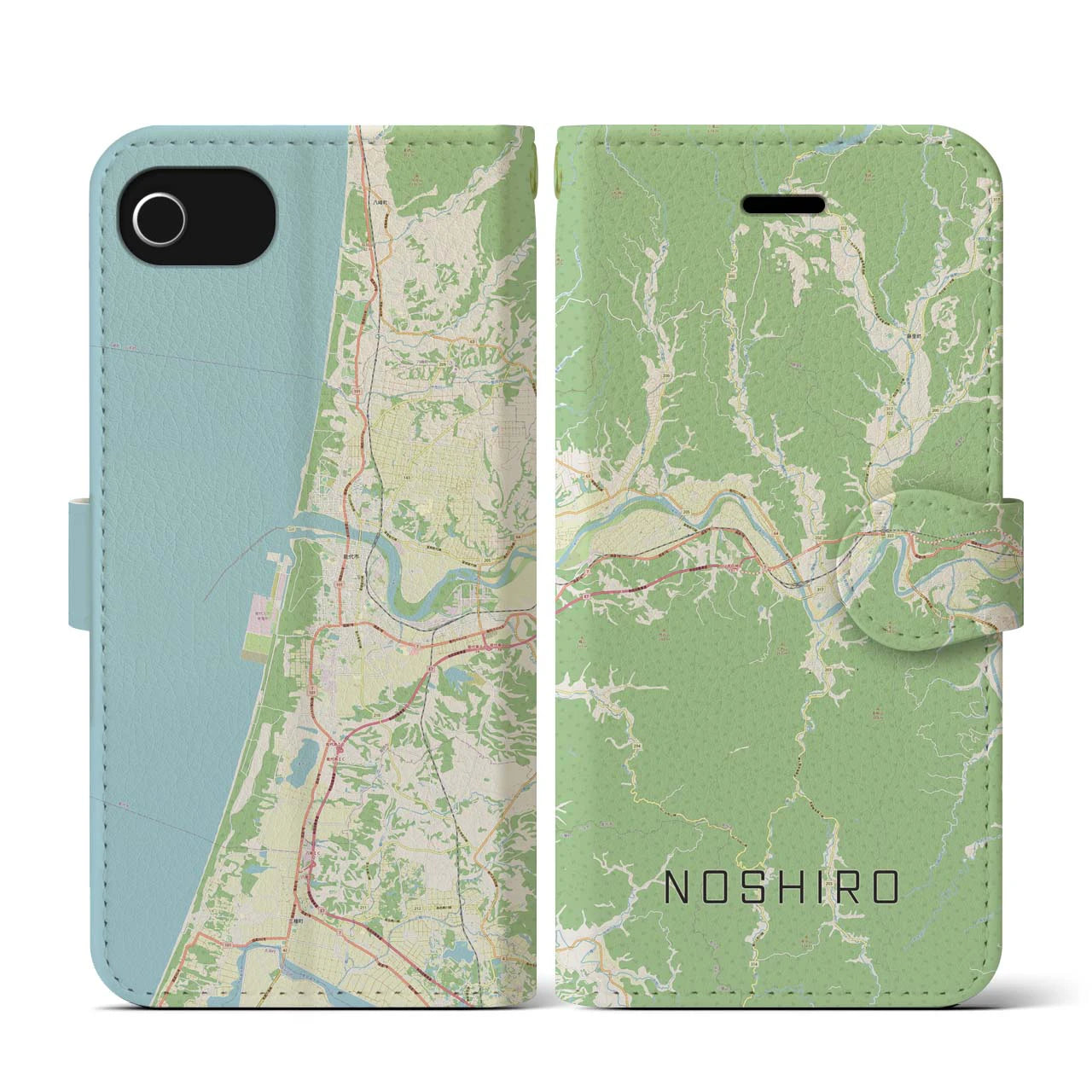 【能代(秋田県)】地図柄iPhoneケース(手帳タイプ)ナチュラル・iPhone SE(第3 / 第2世代) / 8 / 7 / 6s / 6 用