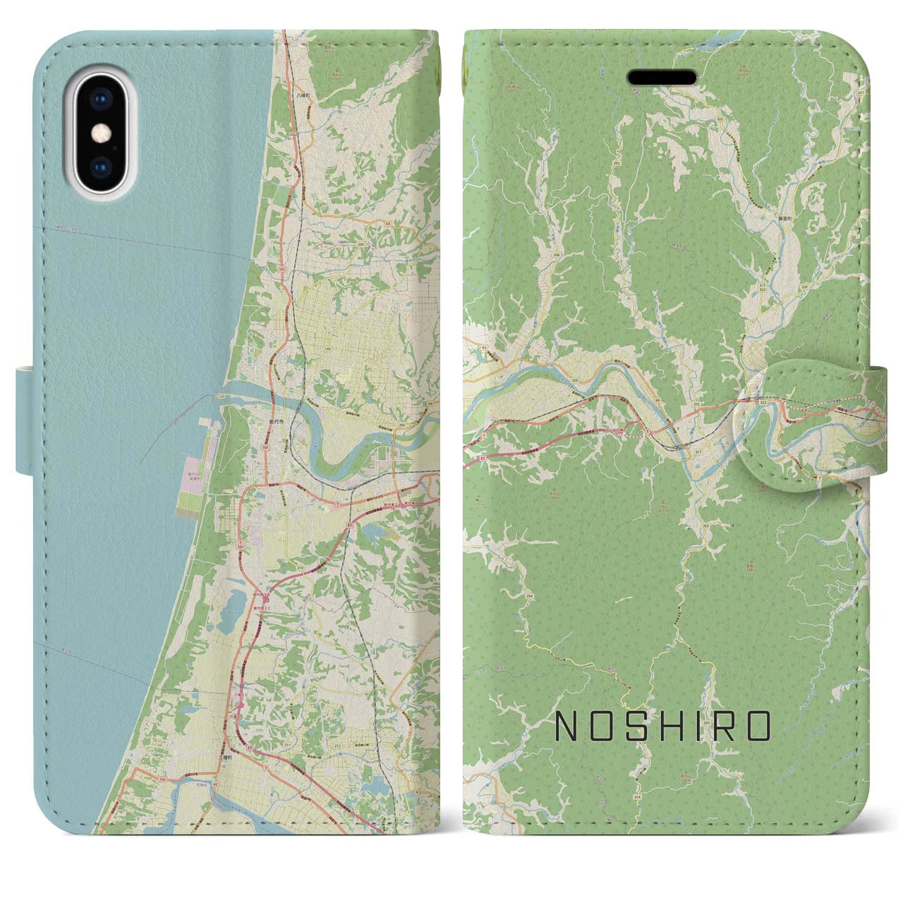 【能代(秋田県)】地図柄iPhoneケース(手帳タイプ)ナチュラル・iPhone XS Max 用