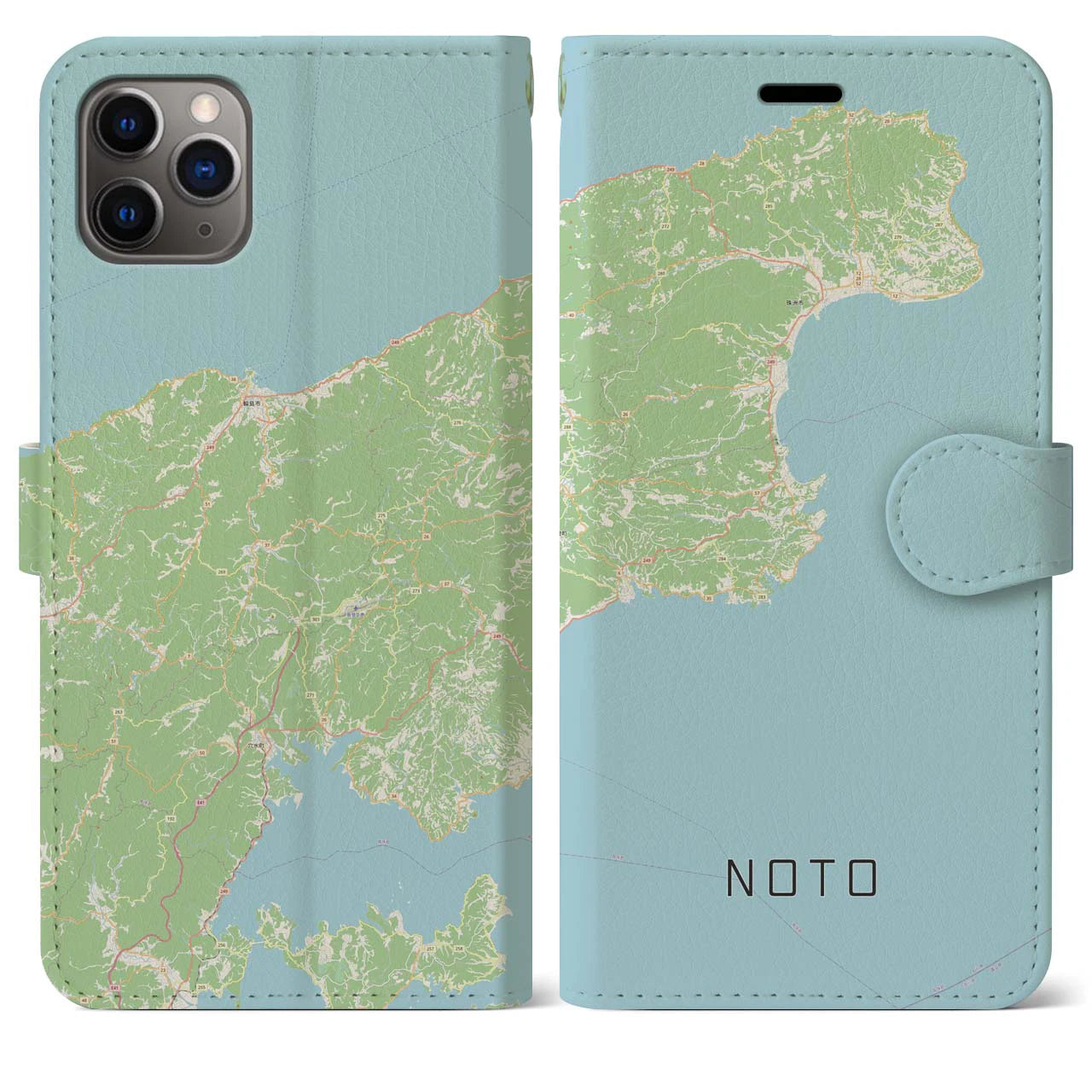【能登(石川県)】地図柄iPhoneケース(手帳タイプ)ナチュラル・iPhone 11 Pro Max 用