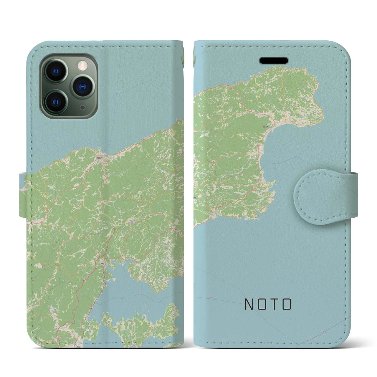 【能登(石川県)】地図柄iPhoneケース(手帳タイプ)ナチュラル・iPhone 11 Pro 用