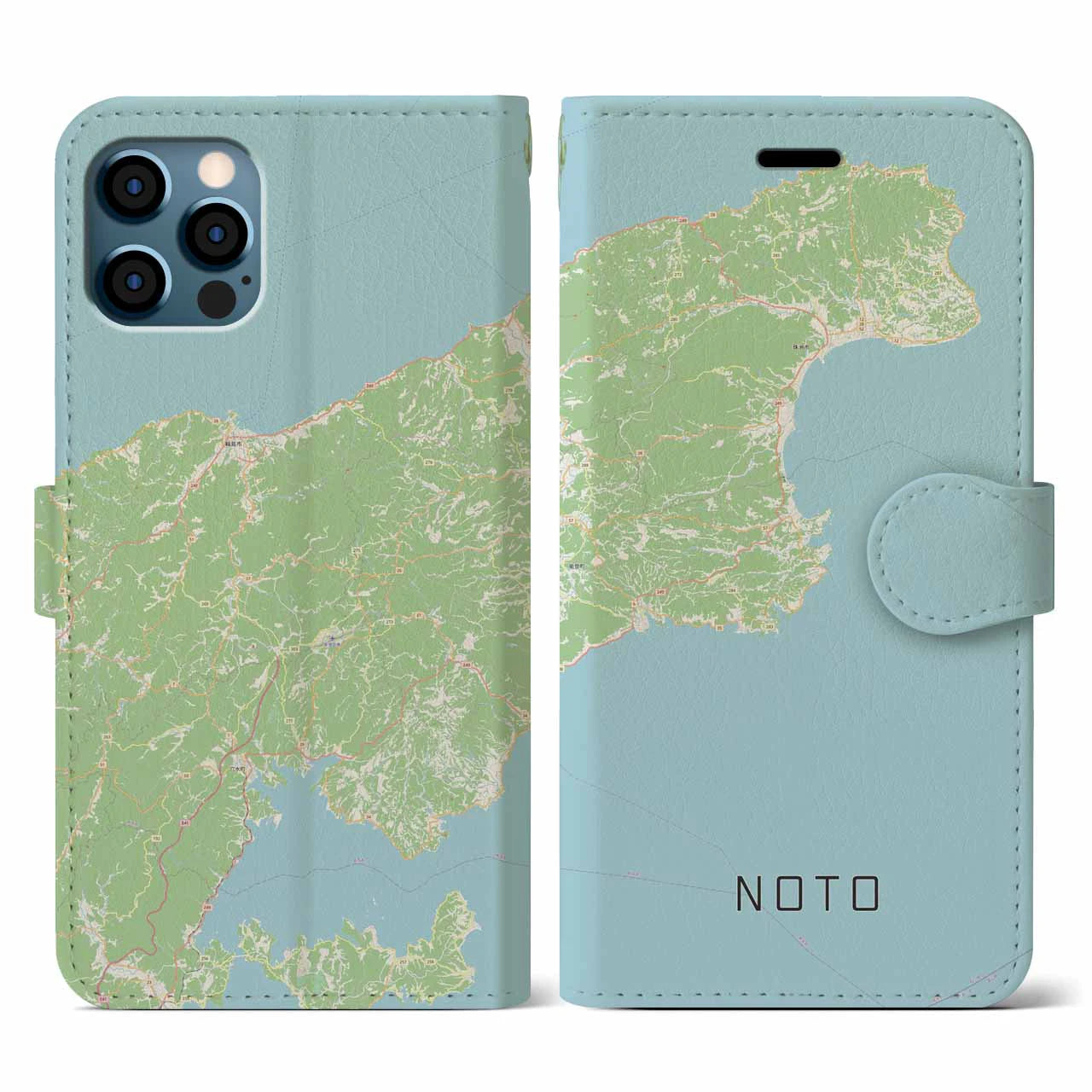 【能登(石川県)】地図柄iPhoneケース(手帳タイプ)ナチュラル・iPhone 12 / 12 Pro 用
