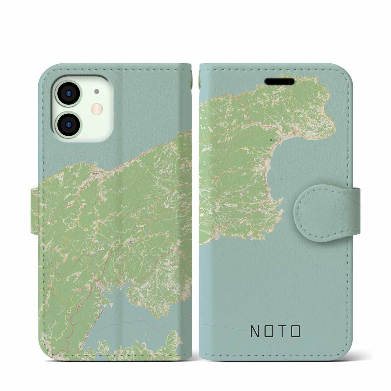 【能登(石川県)】地図柄iPhoneケース(手帳タイプ)ナチュラル・iPhone 12 mini 用