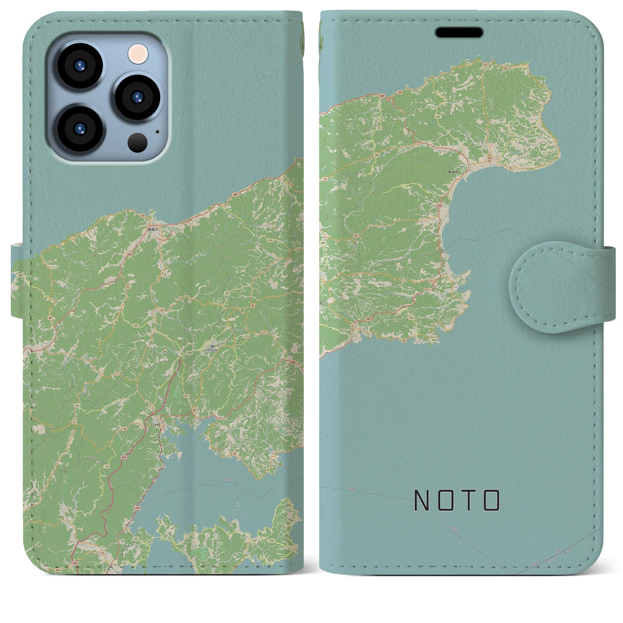 【能登(石川県)】地図柄iPhoneケース(手帳タイプ)ナチュラル・iPhone 13 Pro Max 用