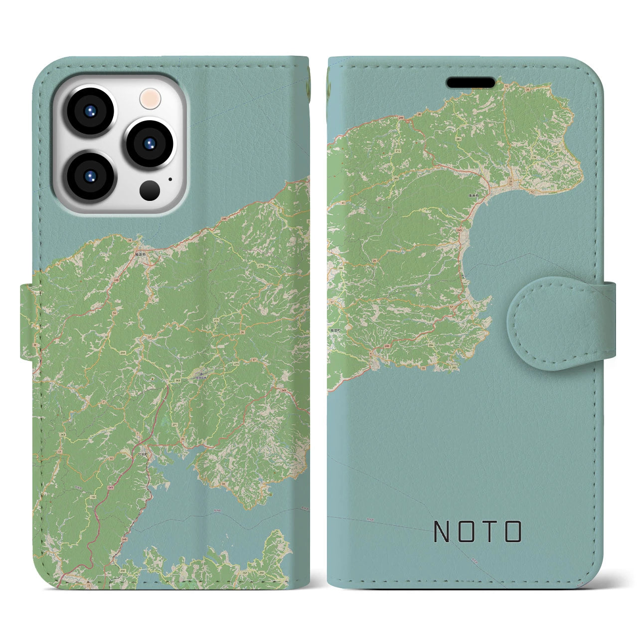 【能登(石川県)】地図柄iPhoneケース(手帳タイプ)ナチュラル・iPhone 13 Pro 用
