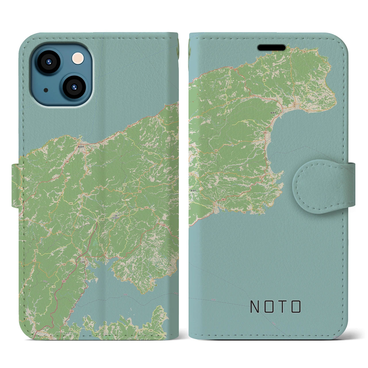【能登(石川県)】地図柄iPhoneケース(手帳タイプ)ナチュラル・iPhone 13 用