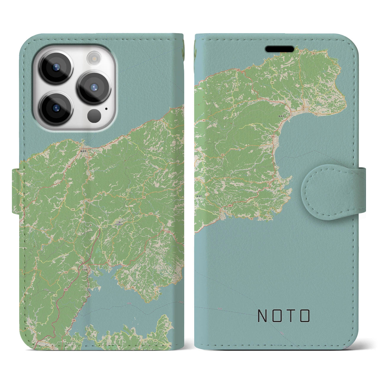 【能登(石川県)】地図柄iPhoneケース(手帳タイプ)ナチュラル・iPhone 14 Pro 用