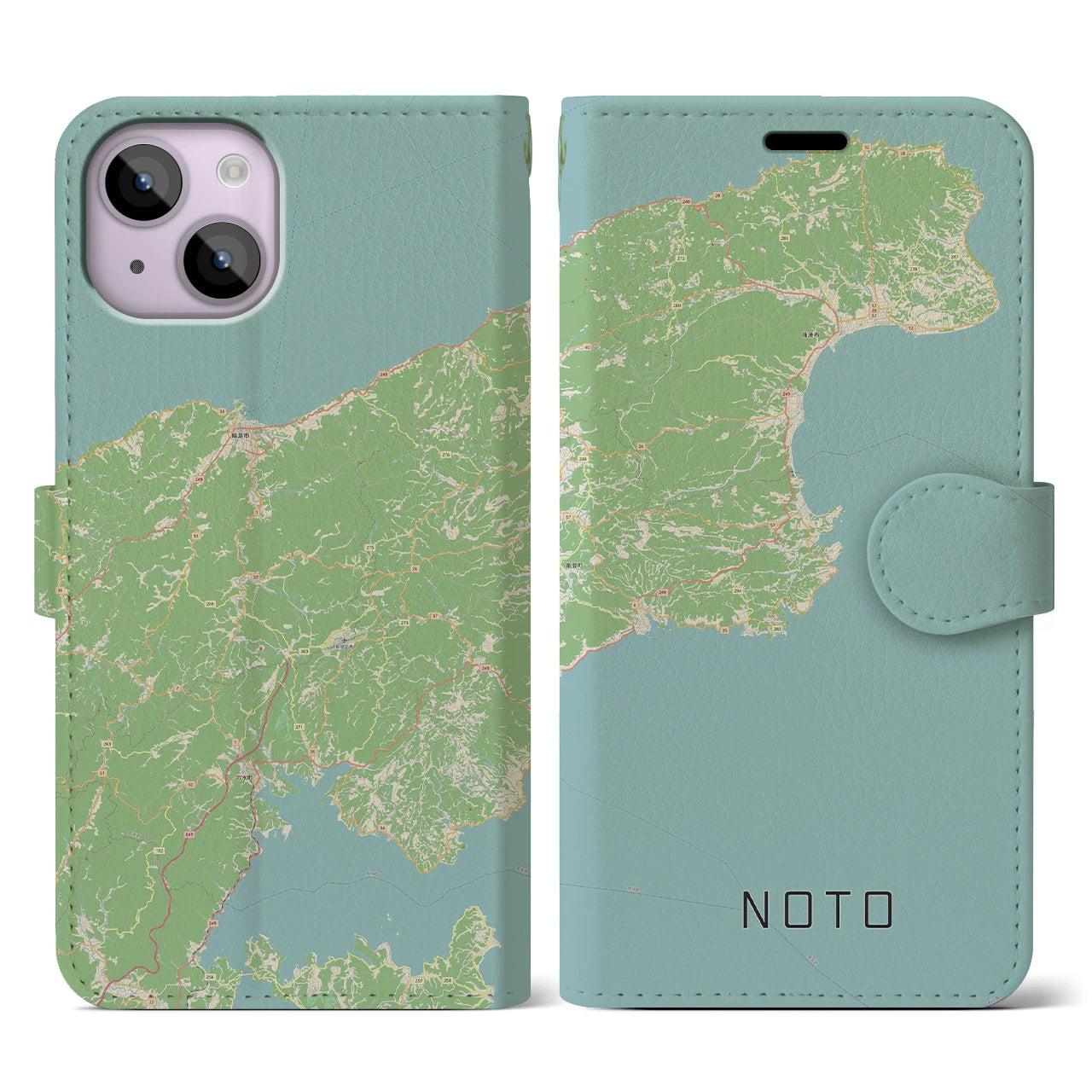 【能登(石川県)】地図柄iPhoneケース(手帳タイプ)ナチュラル・iPhone 14 用