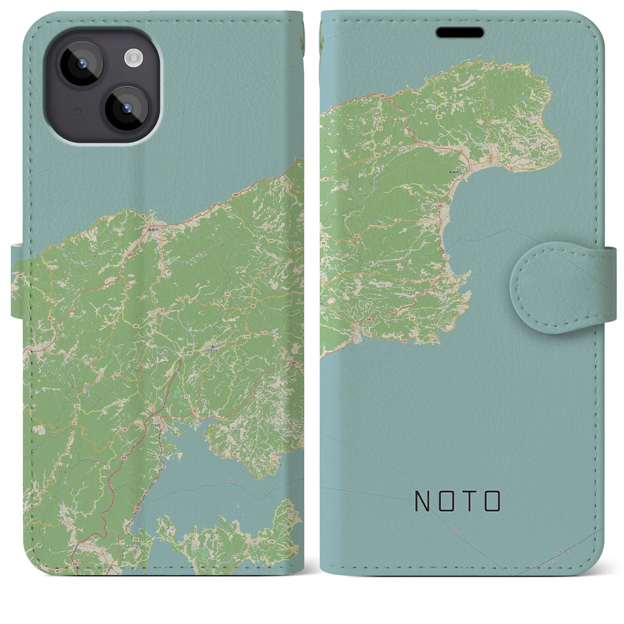 【能登(石川県)】地図柄iPhoneケース(手帳タイプ)ナチュラル・iPhone 14 Plus 用