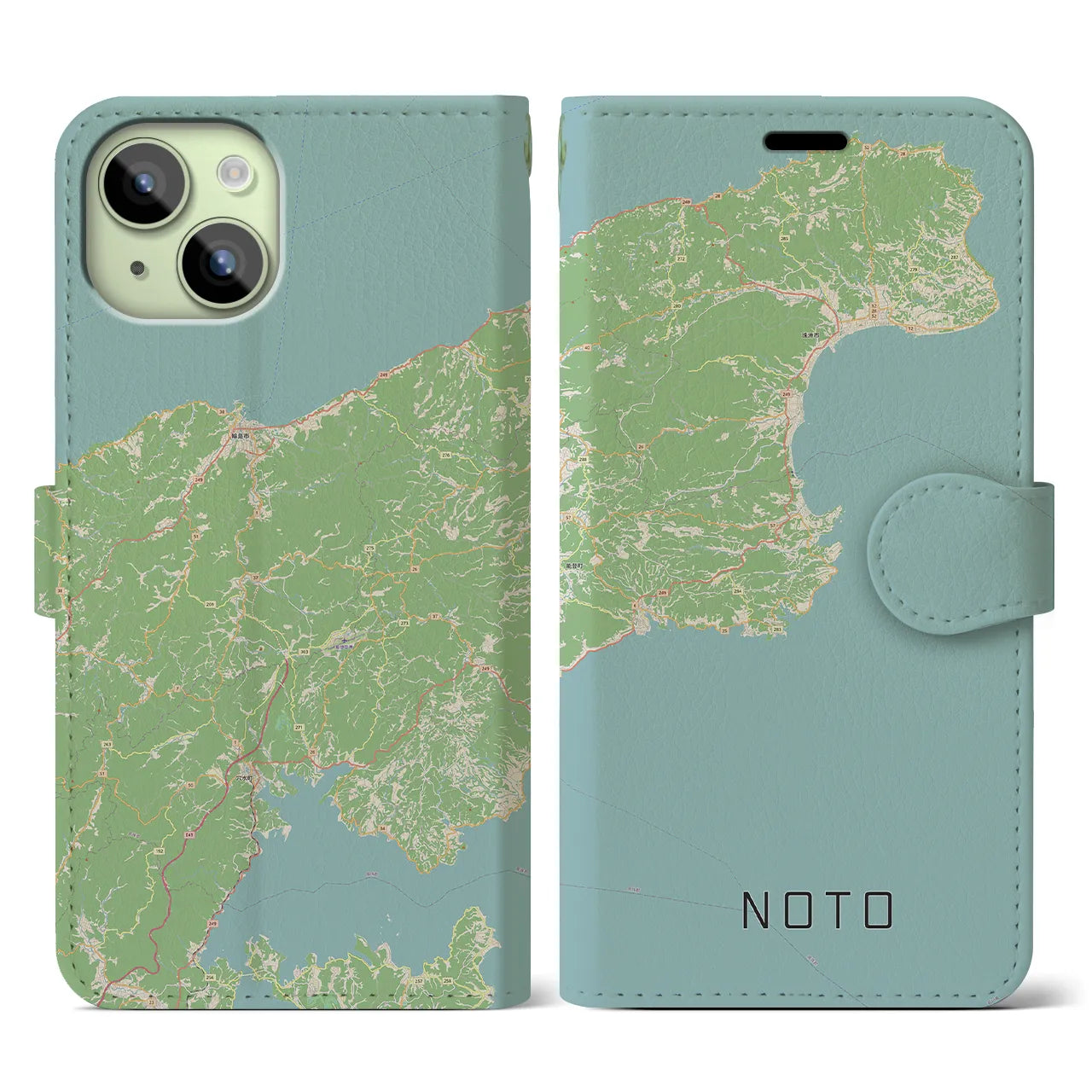 【能登(石川県)】地図柄iPhoneケース(手帳タイプ)ナチュラル・iPhone 15 用