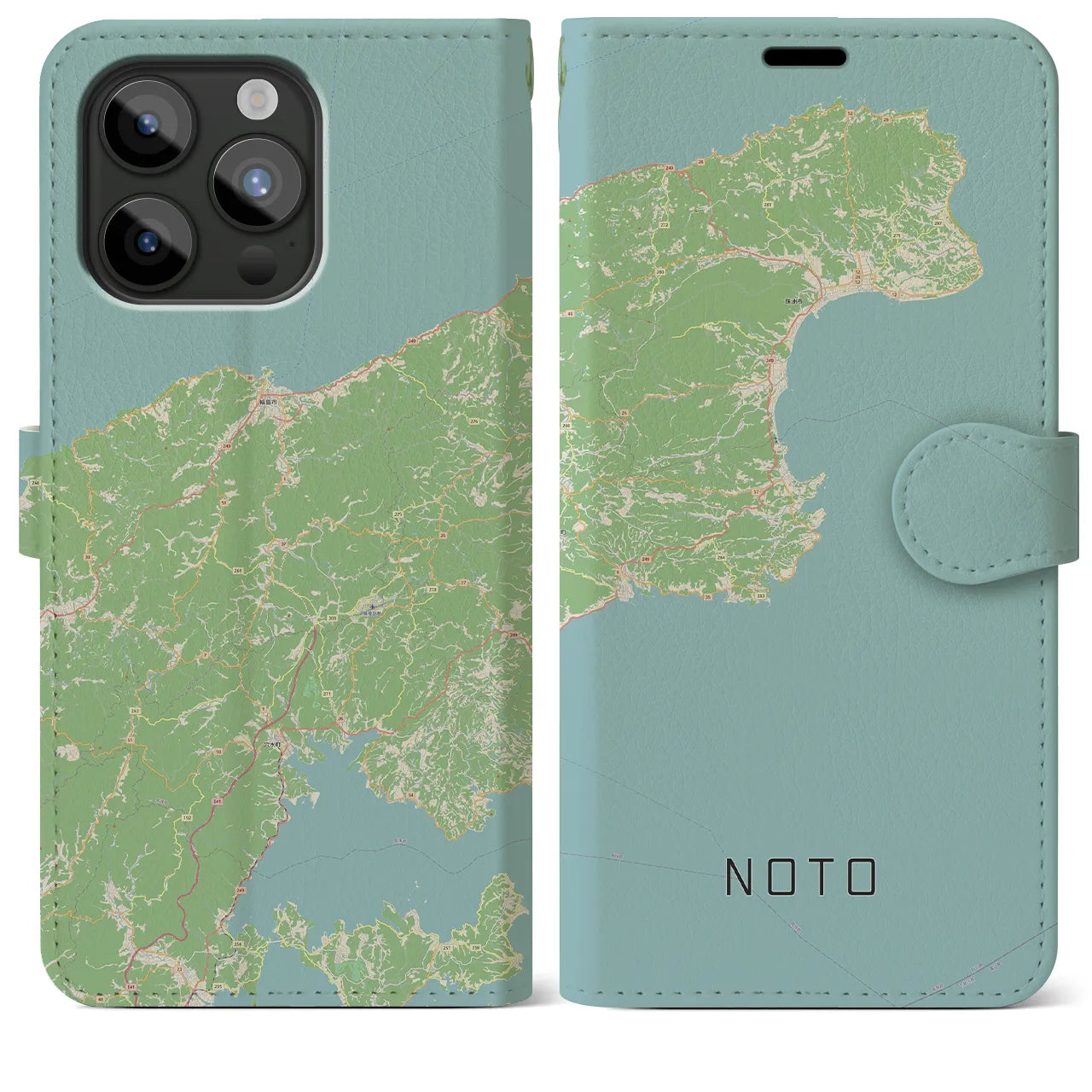 【能登(石川県)】地図柄iPhoneケース(手帳タイプ)ナチュラル・iPhone 15 Pro Max 用