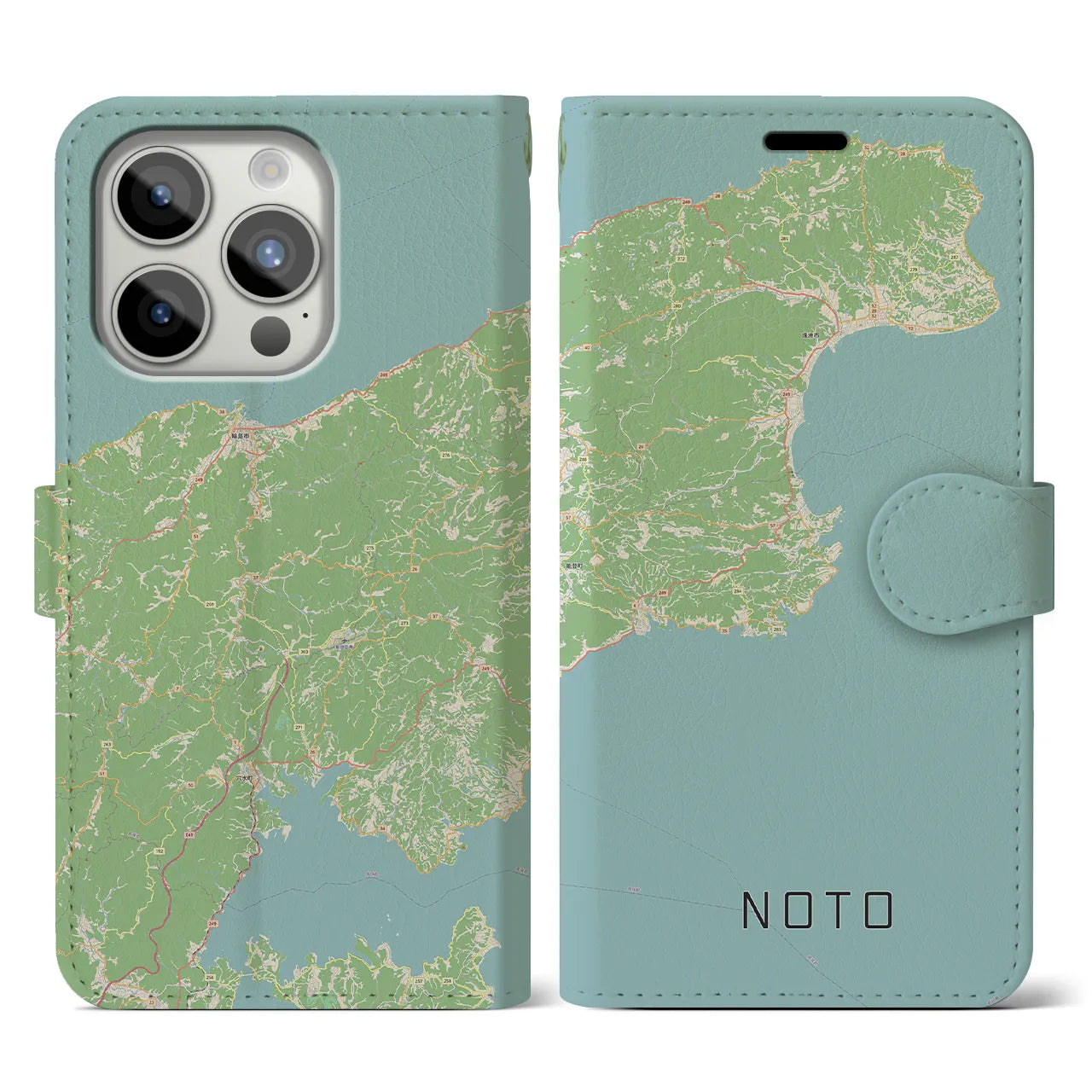 【能登(石川県)】地図柄iPhoneケース(手帳タイプ)ナチュラル・iPhone 15 Pro 用