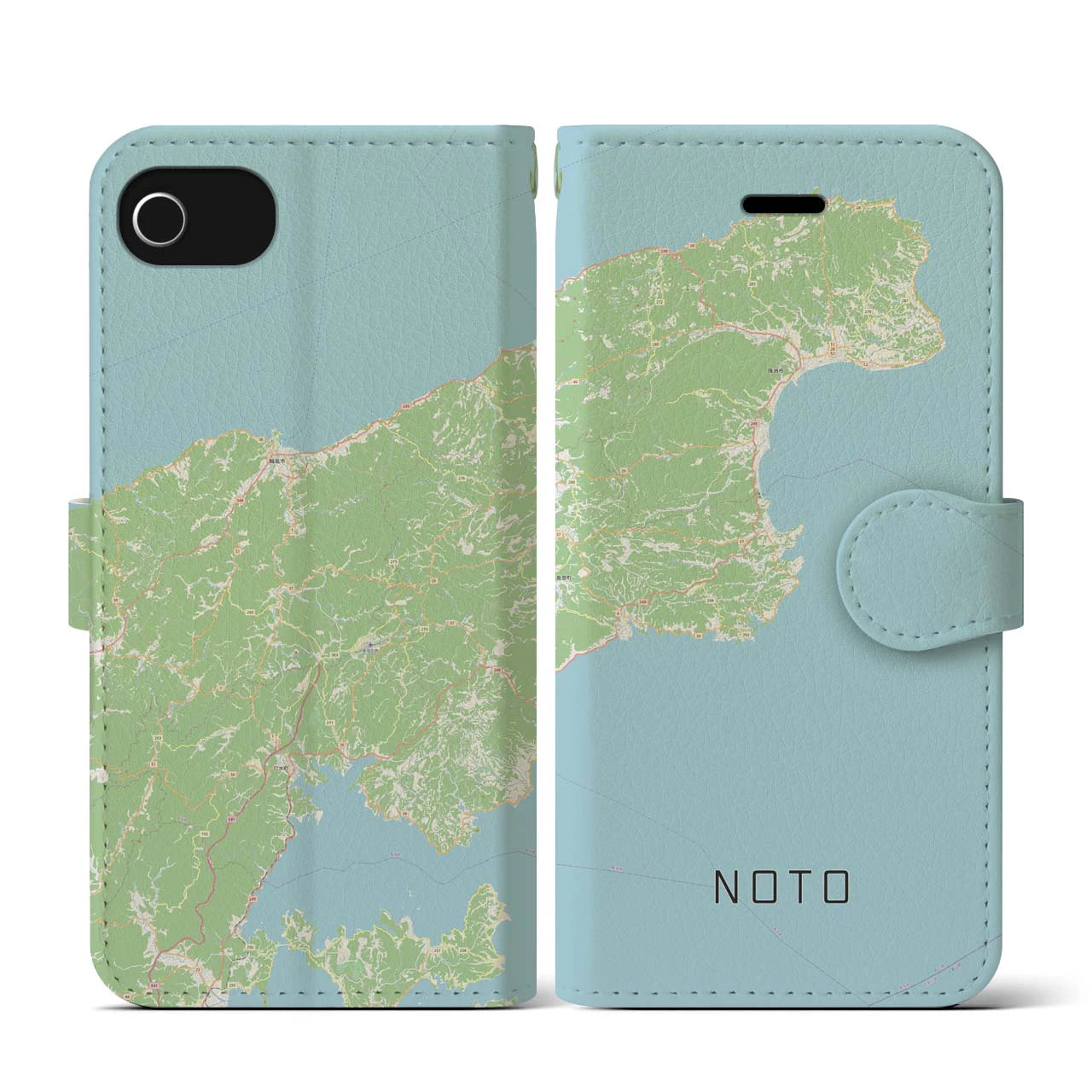 【能登(石川県)】地図柄iPhoneケース(手帳タイプ)ナチュラル・iPhone SE(第3 / 第2世代) / 8 / 7 / 6s / 6 用