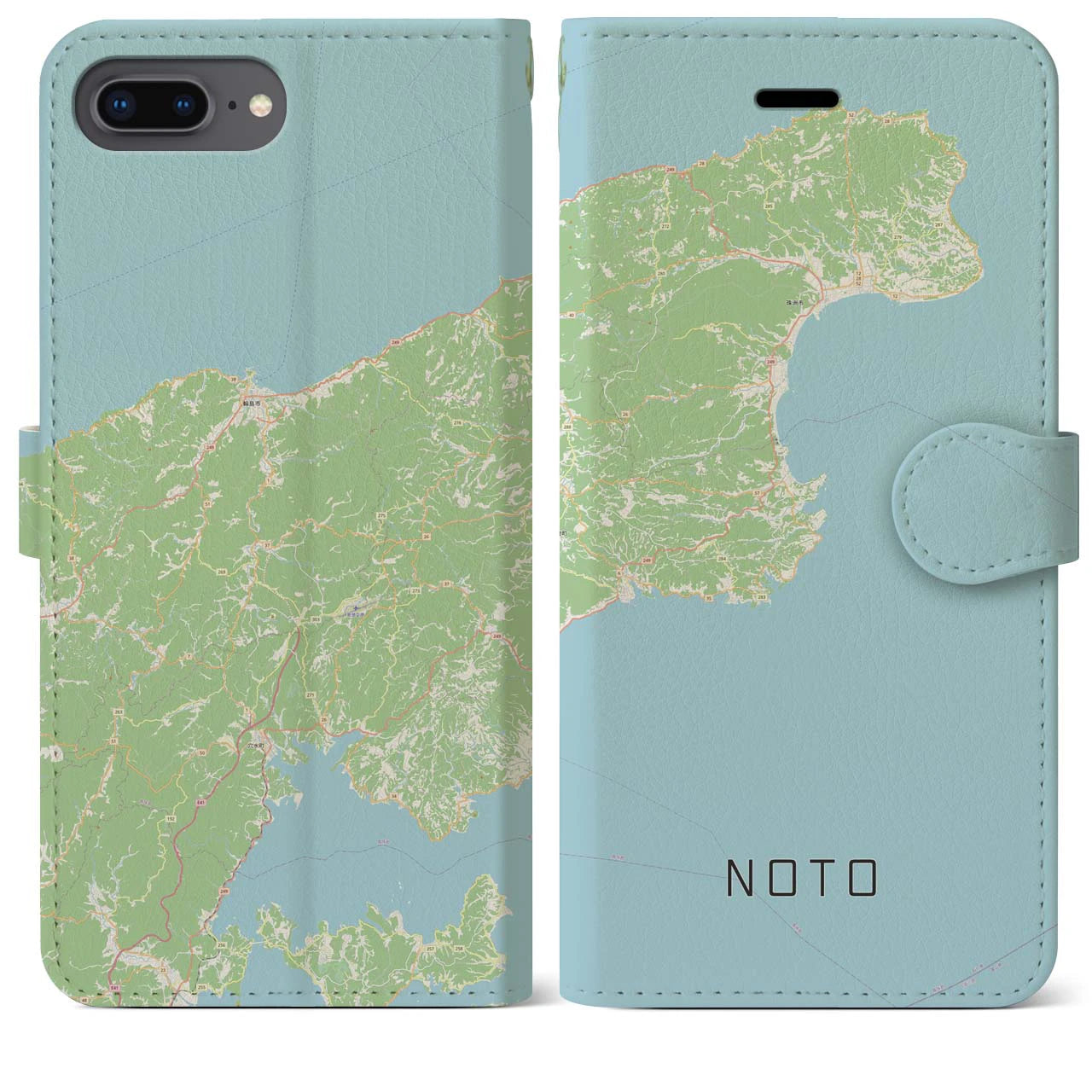 【能登(石川県)】地図柄iPhoneケース(手帳タイプ)ナチュラル・iPhone 8Plus /7Plus / 6sPlus / 6Plus 用
