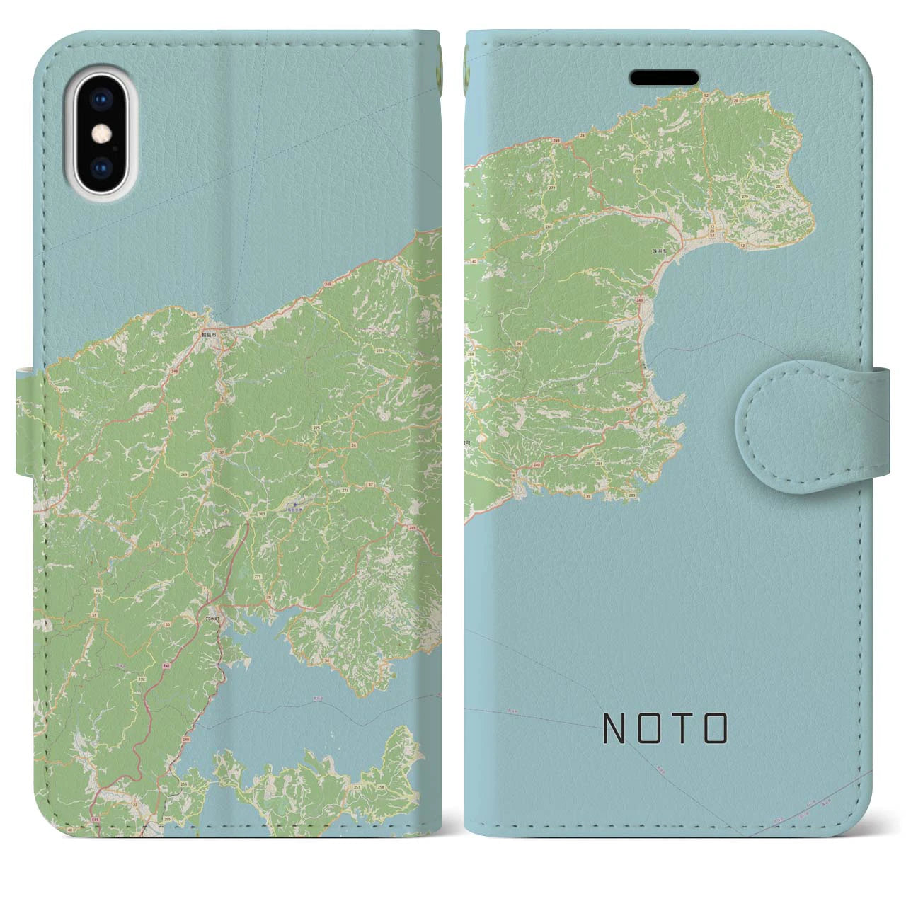 【能登(石川県)】地図柄iPhoneケース(手帳タイプ)ナチュラル・iPhone XS Max 用