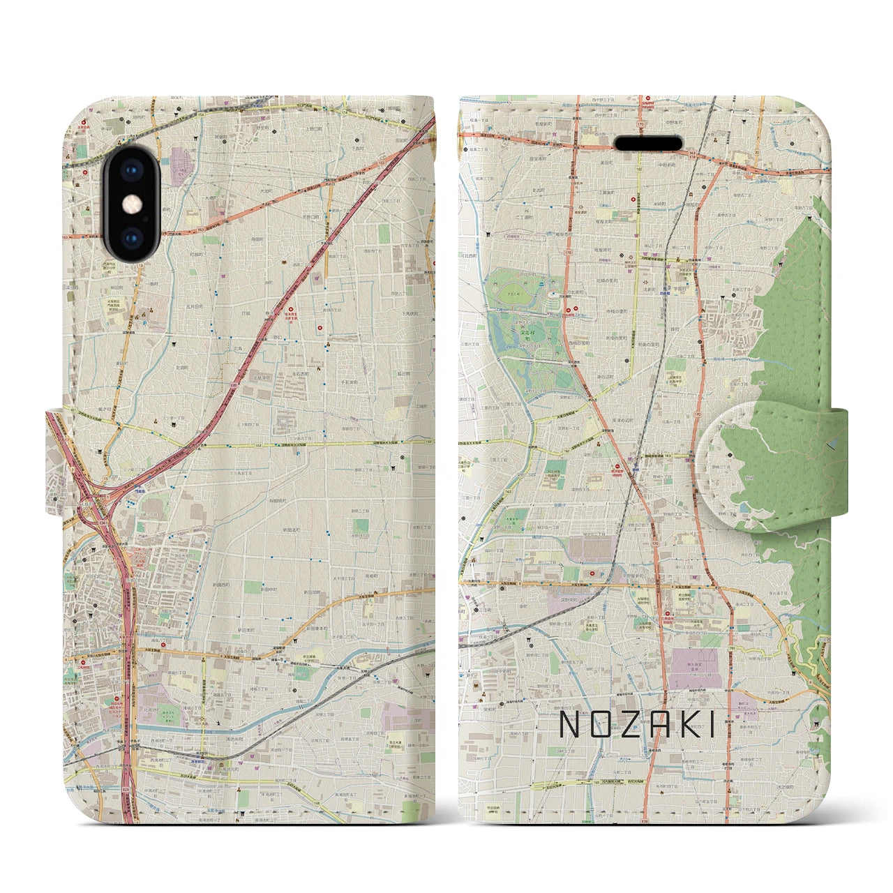 【野崎(大阪府)】地図柄iPhoneケース(手帳タイプ)ナチュラル・iPhone XS / X 用