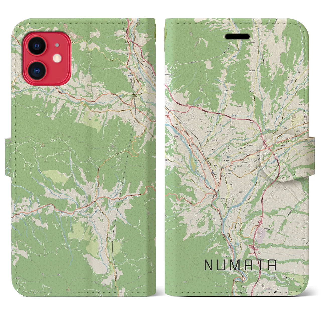 【沼田(群馬県)】地図柄iPhoneケース(手帳タイプ)ナチュラル・iPhone 11 用