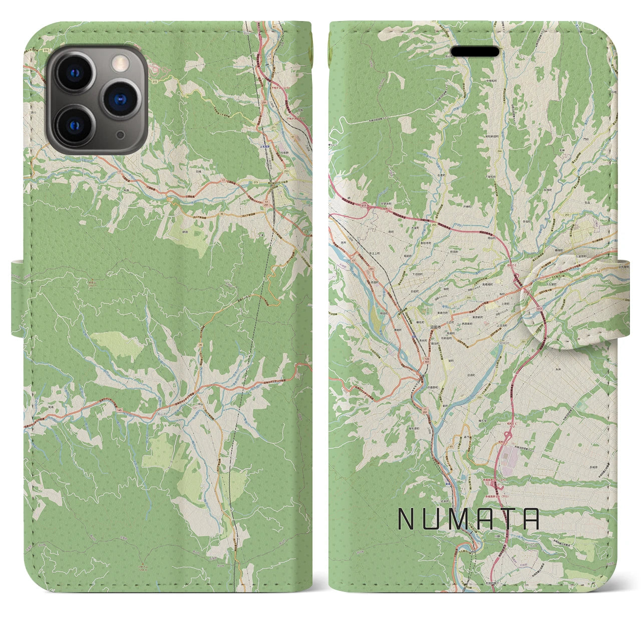 【沼田(群馬県)】地図柄iPhoneケース(手帳タイプ)ナチュラル・iPhone 11 Pro Max 用