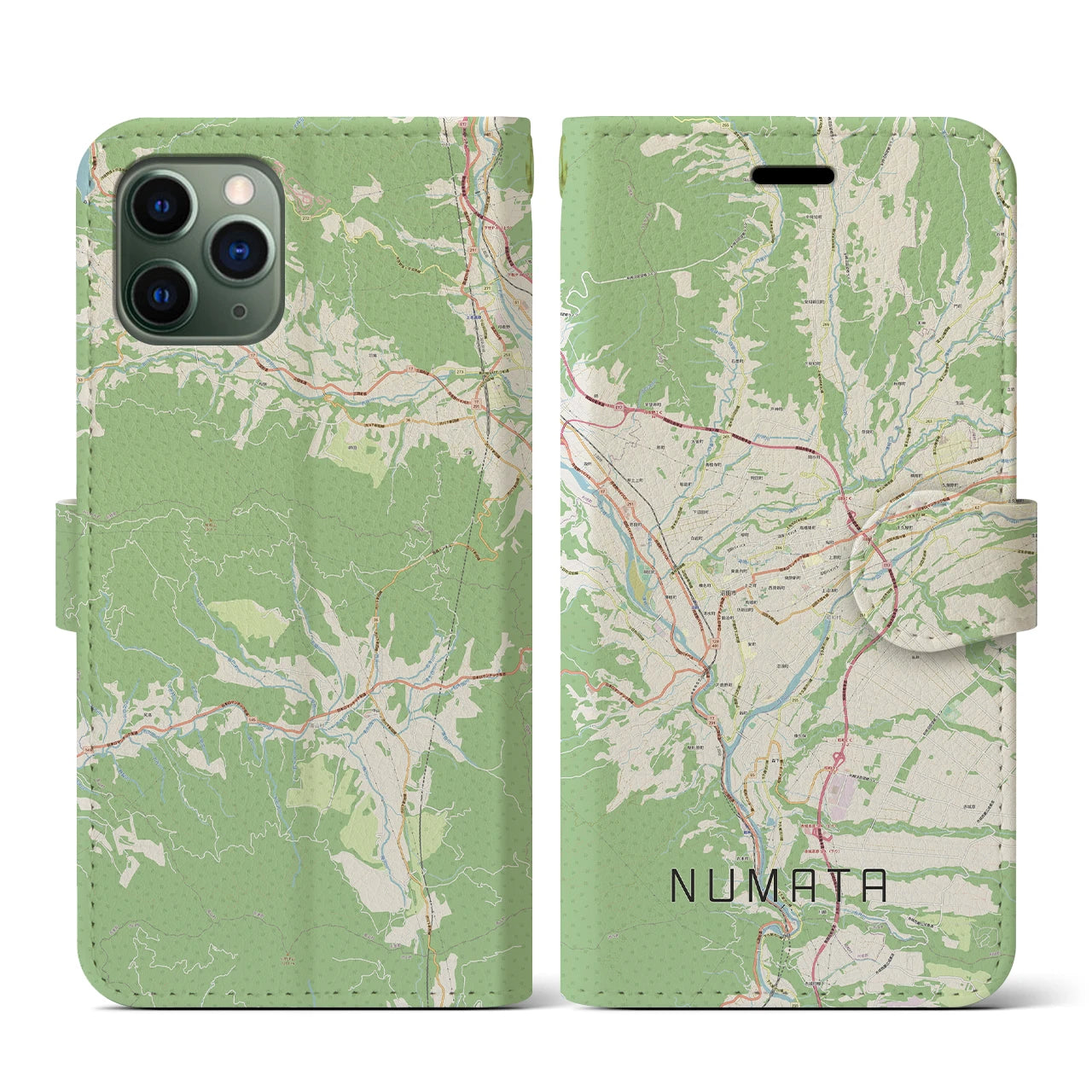 【沼田(群馬県)】地図柄iPhoneケース(手帳タイプ)ナチュラル・iPhone 11 Pro 用