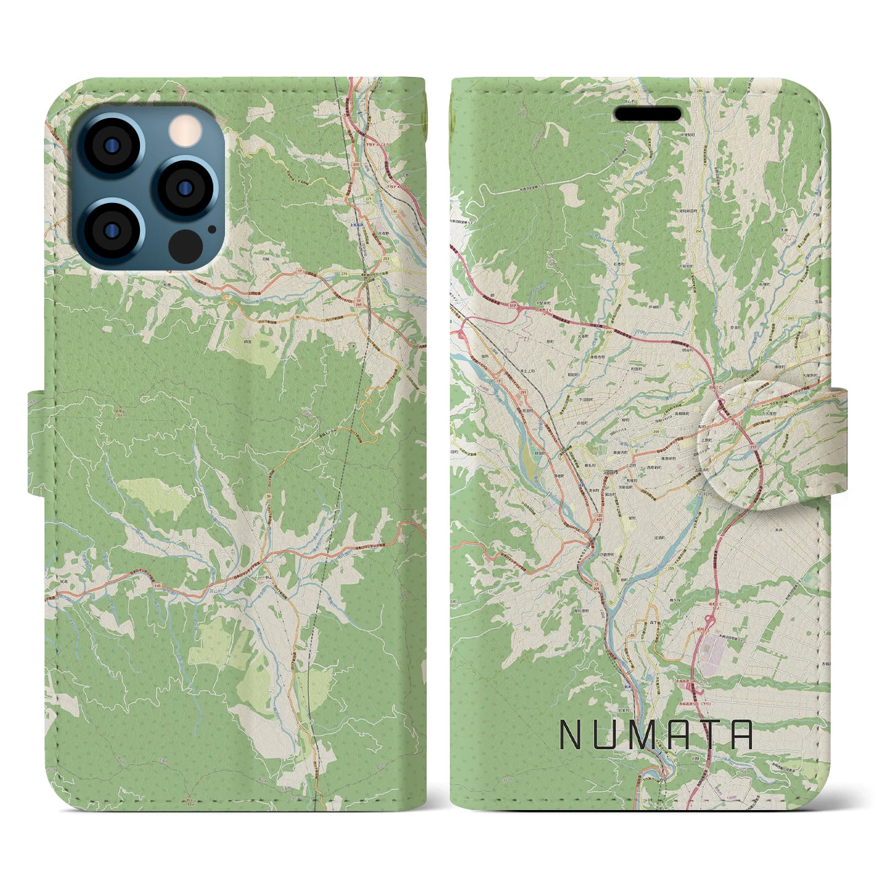 【沼田(群馬県)】地図柄iPhoneケース(手帳タイプ)ナチュラル・iPhone 12 / 12 Pro 用
