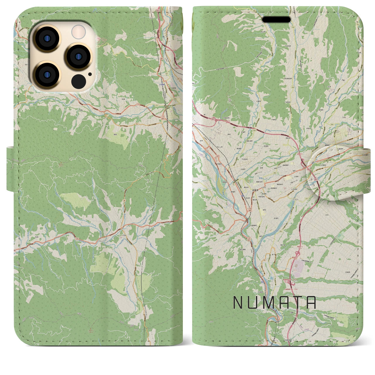 【沼田(群馬県)】地図柄iPhoneケース(手帳タイプ)ナチュラル・iPhone 12 Pro Max 用