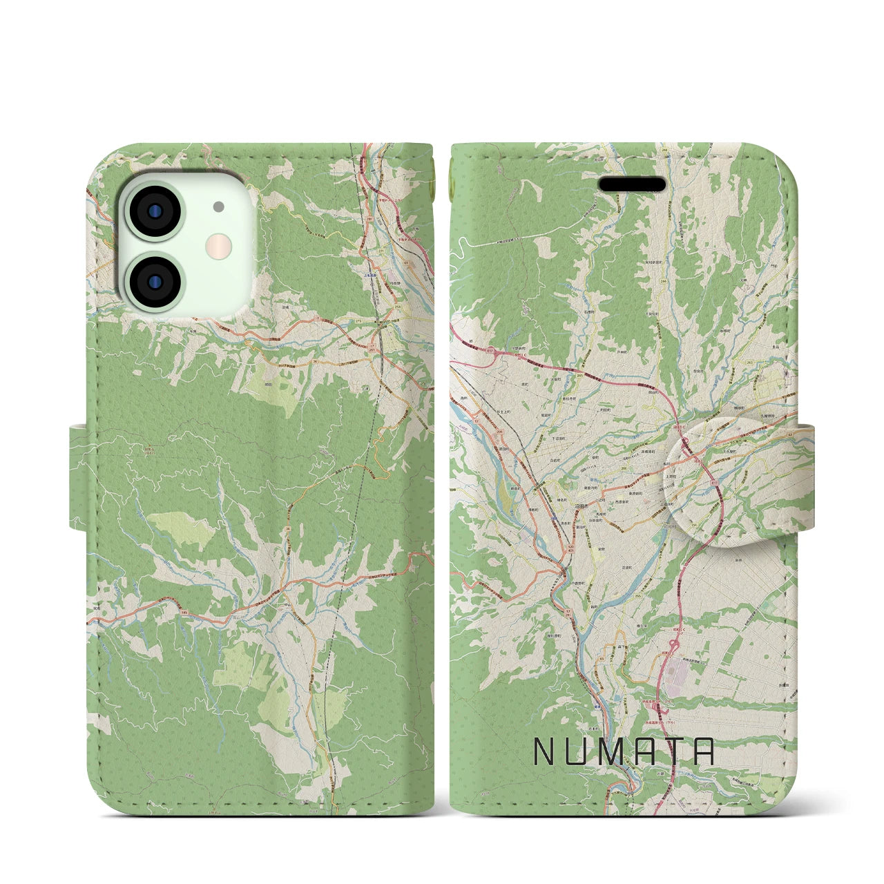 【沼田(群馬県)】地図柄iPhoneケース(手帳タイプ)ナチュラル・iPhone 12 mini 用