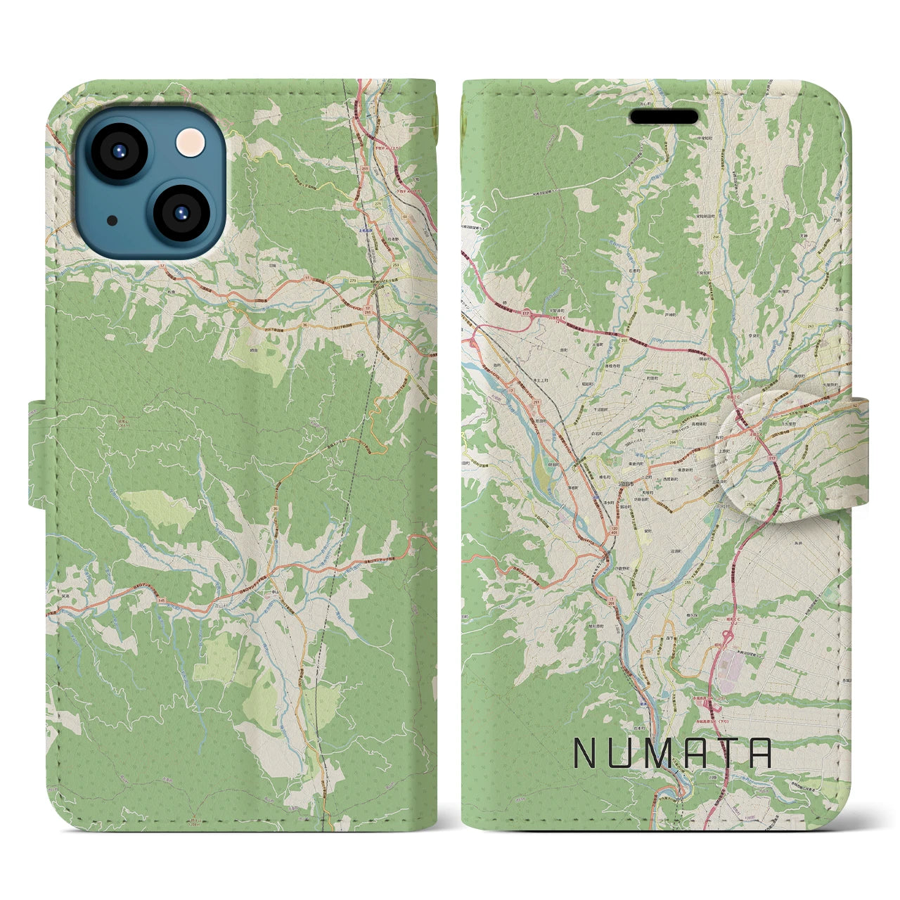 【沼田(群馬県)】地図柄iPhoneケース(手帳タイプ)ナチュラル・iPhone 13 用