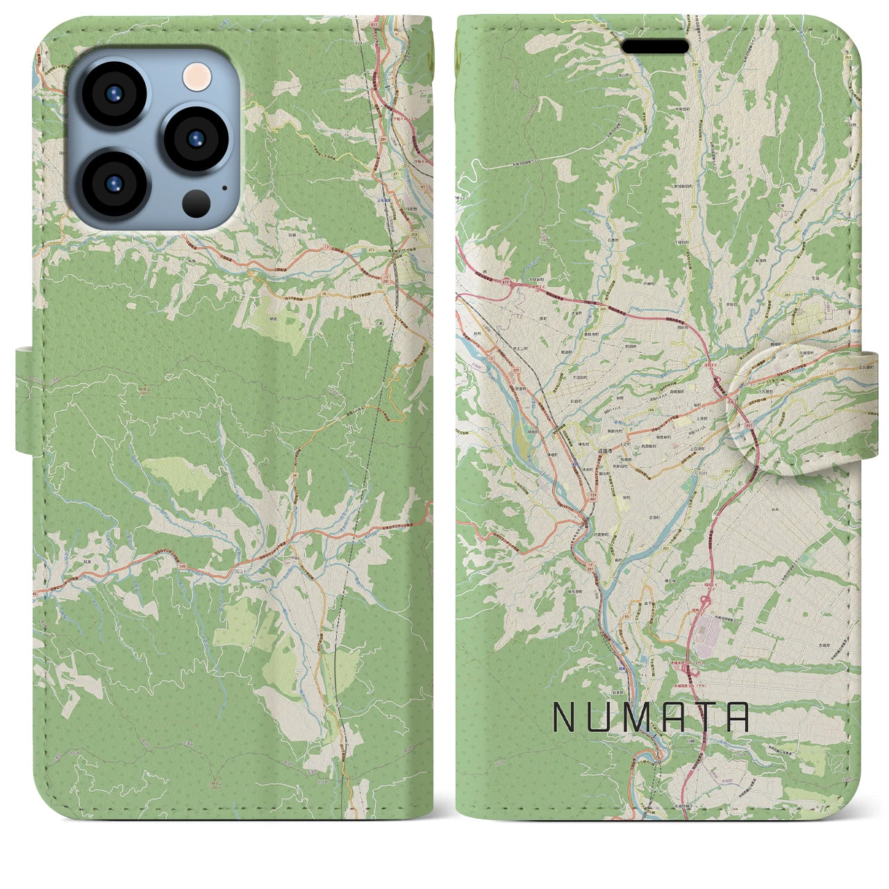 【沼田(群馬県)】地図柄iPhoneケース(手帳タイプ)ナチュラル・iPhone 13 Pro Max 用