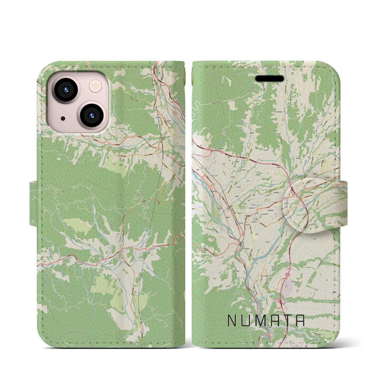 【沼田(群馬県)】地図柄iPhoneケース(手帳タイプ)ナチュラル・iPhone 13 mini 用