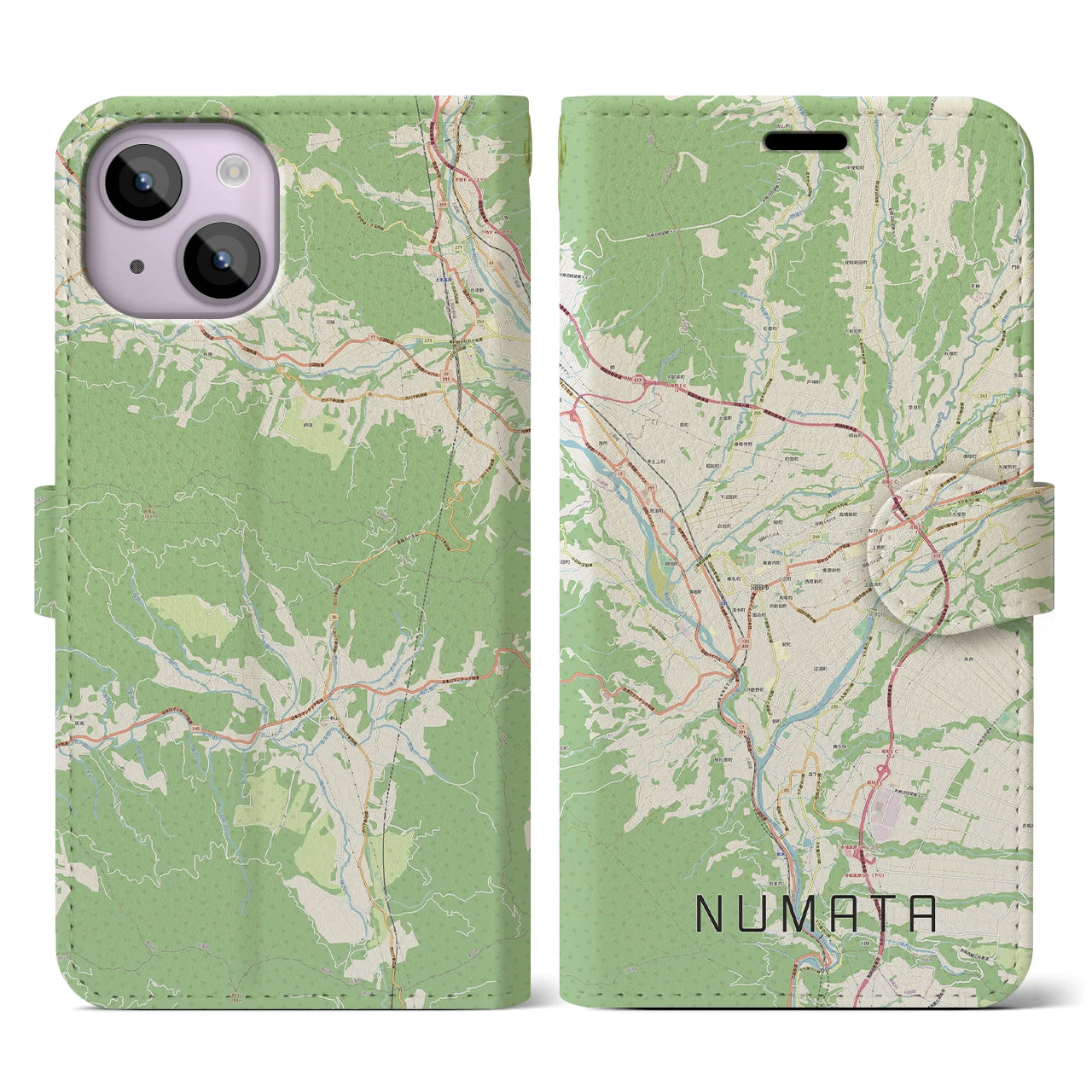 【沼田(群馬県)】地図柄iPhoneケース(手帳タイプ)ナチュラル・iPhone 14 用
