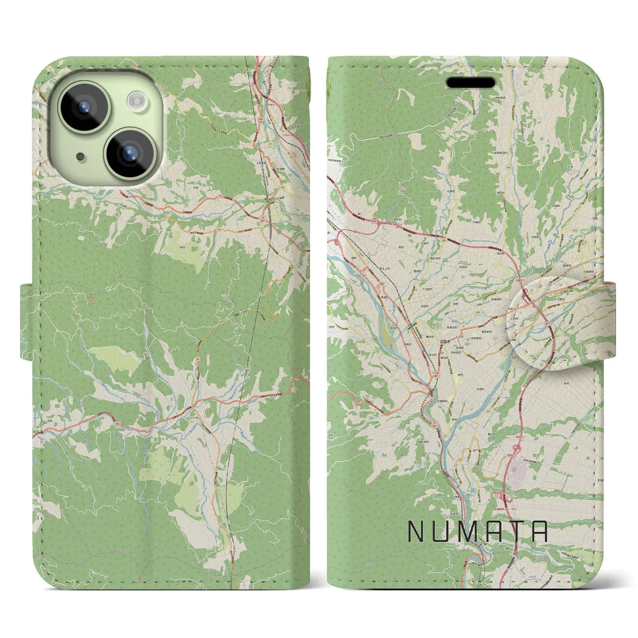 【沼田(群馬県)】地図柄iPhoneケース(手帳タイプ)ナチュラル・iPhone 15 用