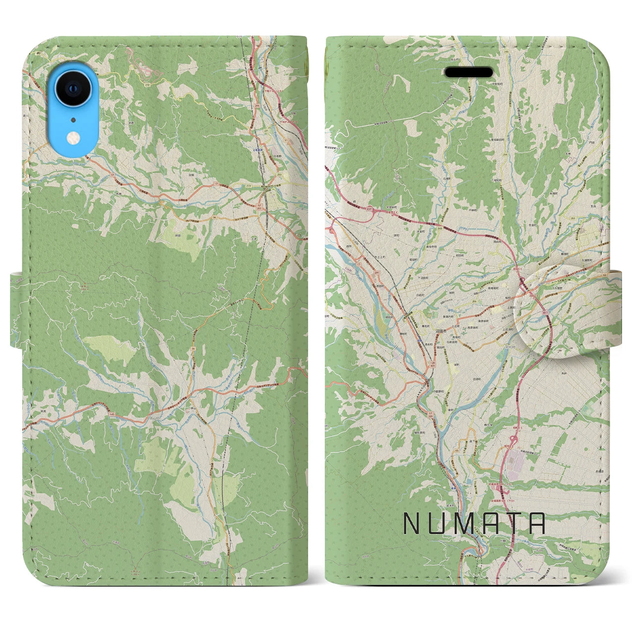 【沼田(群馬県)】地図柄iPhoneケース(手帳タイプ)ナチュラル・iPhone XR 用