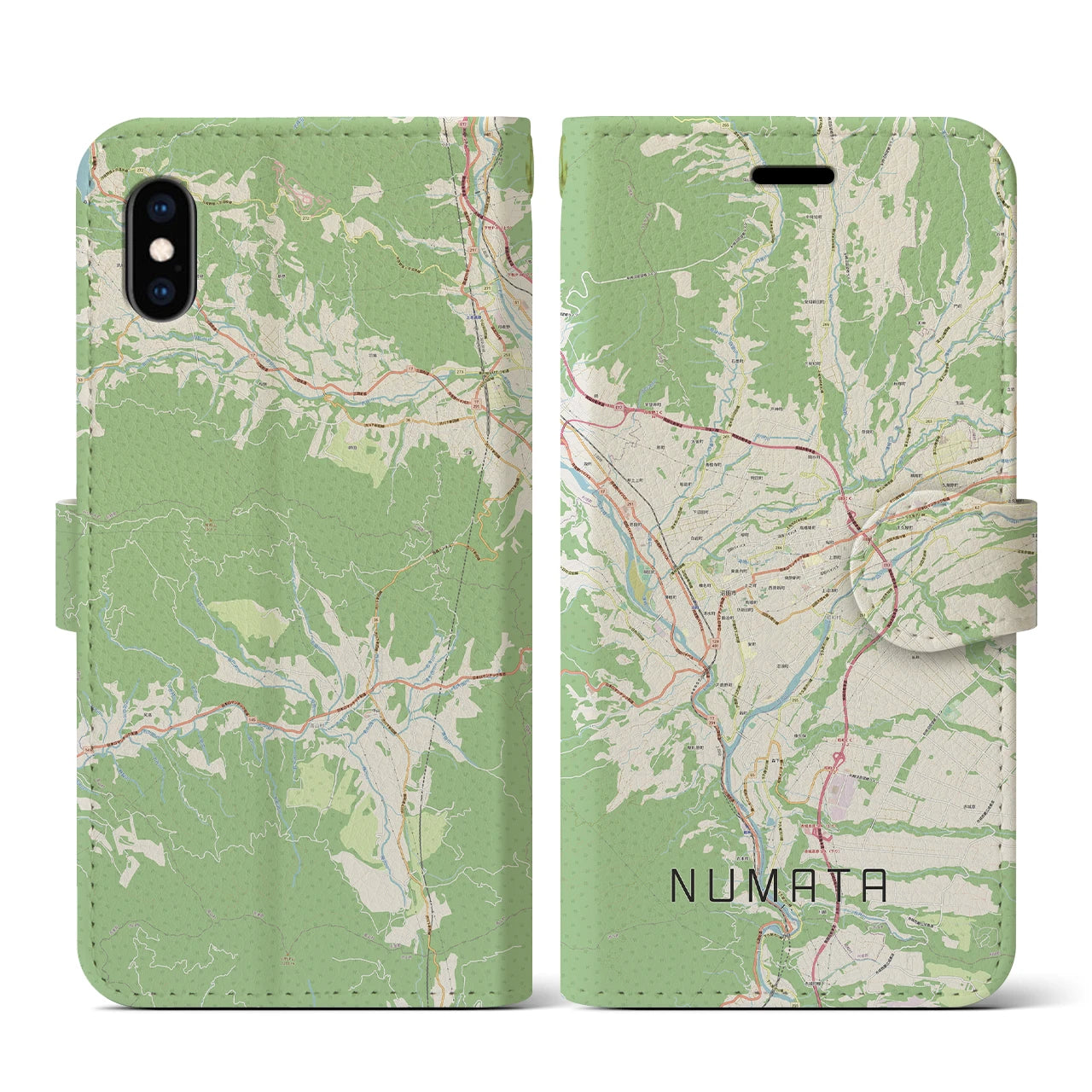 【沼田(群馬県)】地図柄iPhoneケース(手帳タイプ)ナチュラル・iPhone XS / X 用