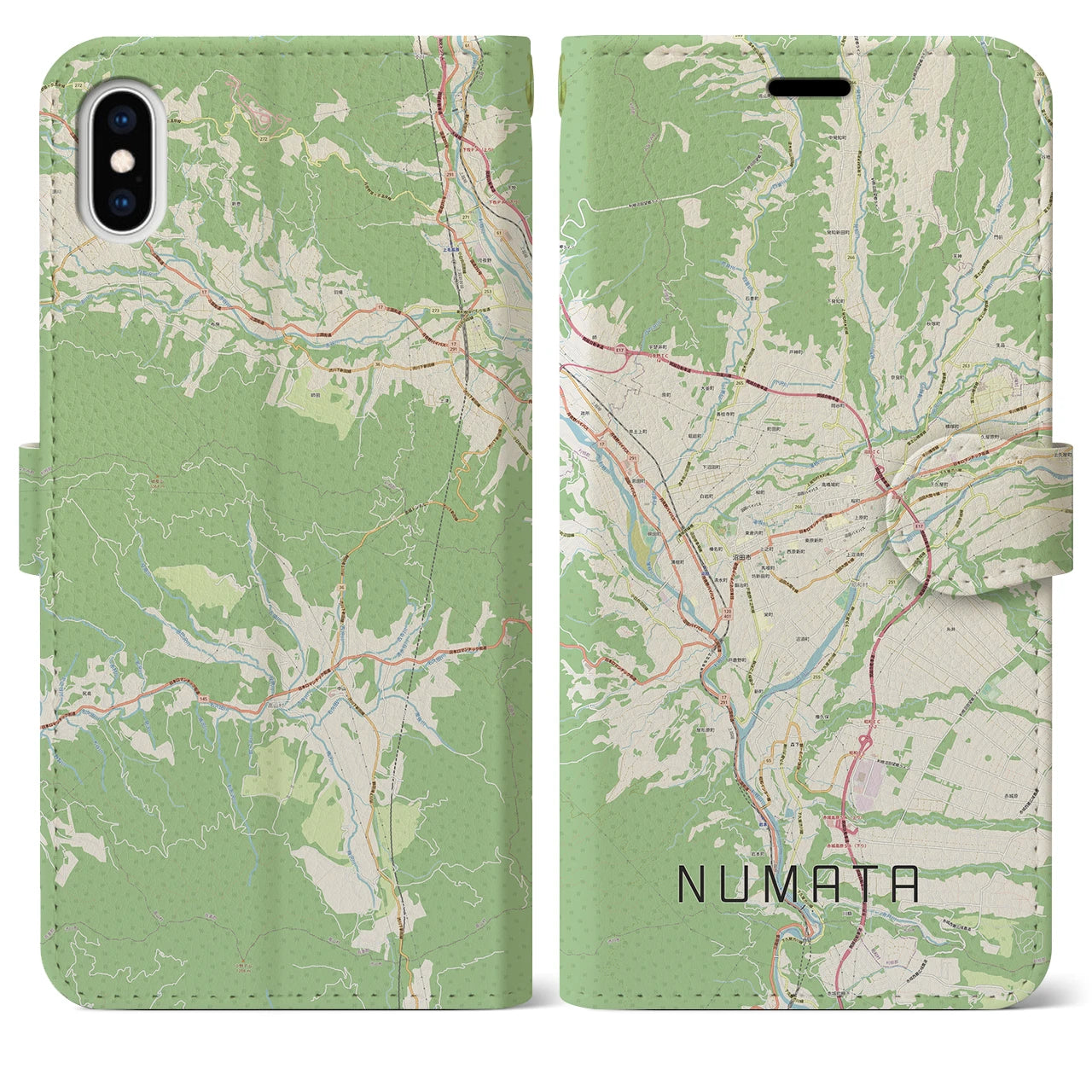 【沼田(群馬県)】地図柄iPhoneケース(手帳タイプ)ナチュラル・iPhone XS Max 用