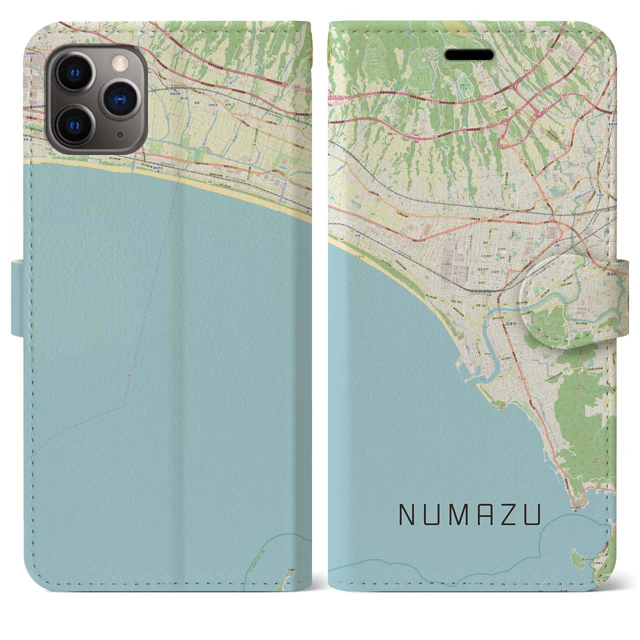 【沼津(静岡県)】地図柄iPhoneケース(手帳タイプ)ナチュラル・iPhone 11 Pro Max 用