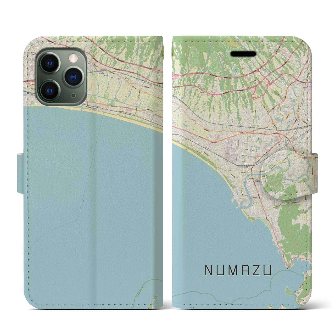 【沼津(静岡県)】地図柄iPhoneケース(手帳タイプ)ナチュラル・iPhone 11 Pro 用