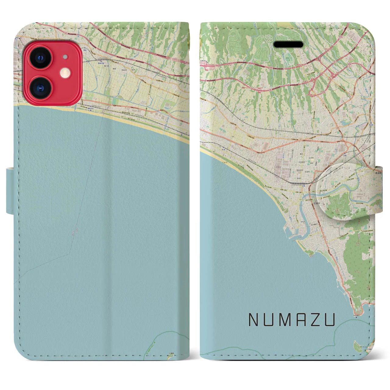 【沼津(静岡県)】地図柄iPhoneケース(手帳タイプ)ナチュラル・iPhone 11 用