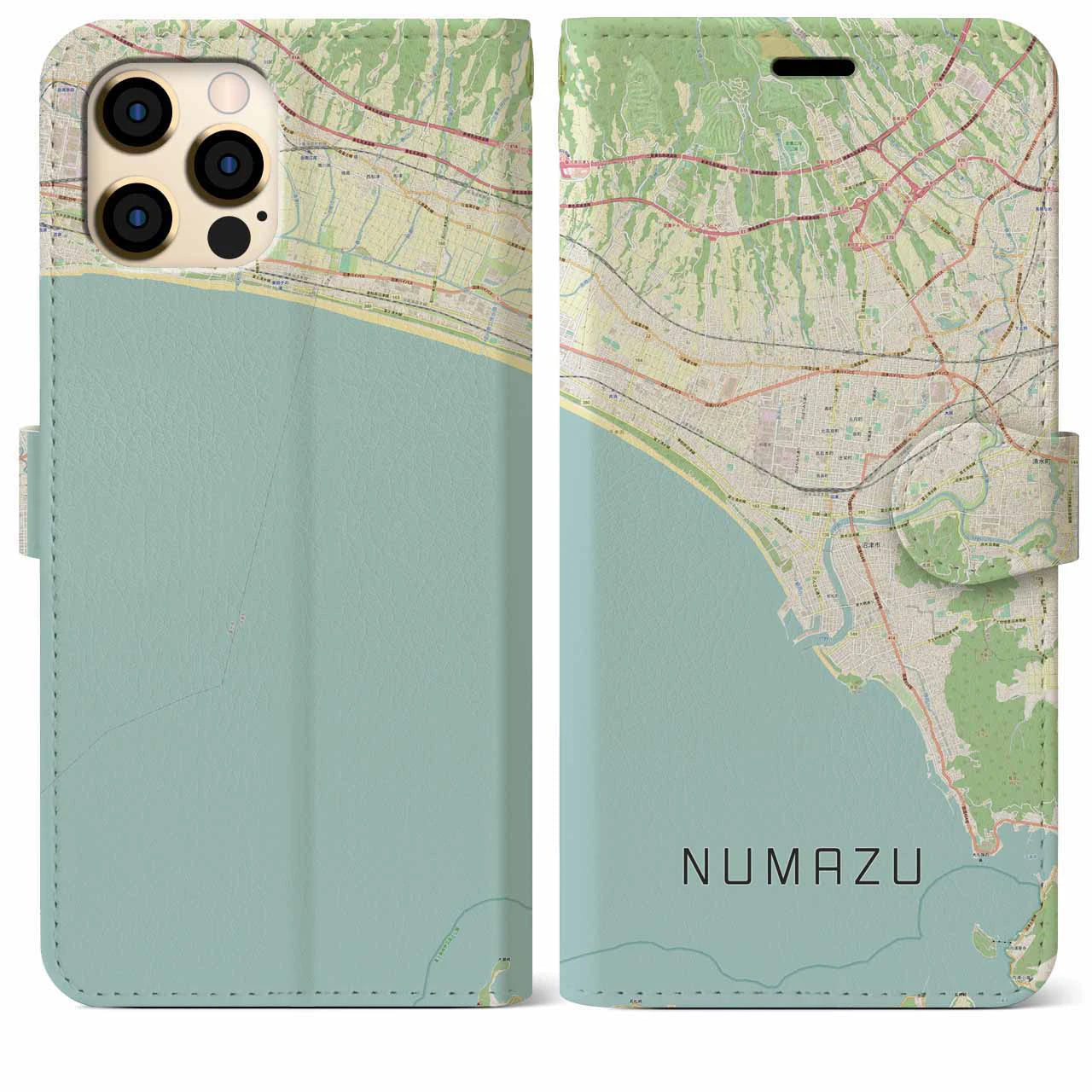 【沼津(静岡県)】地図柄iPhoneケース(手帳タイプ)ナチュラル・iPhone 12 Pro Max 用