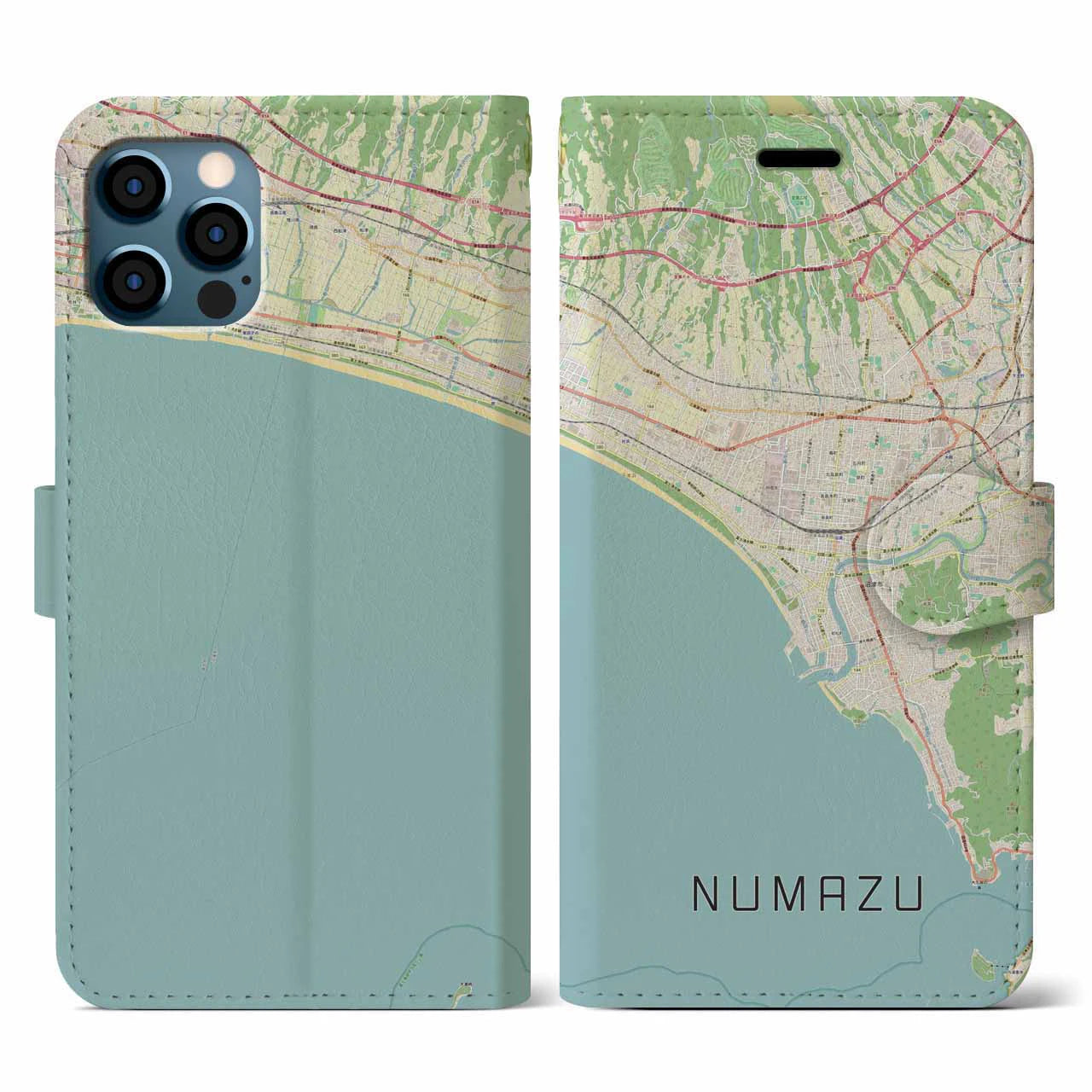 【沼津(静岡県)】地図柄iPhoneケース(手帳タイプ)ナチュラル・iPhone 12 / 12 Pro 用