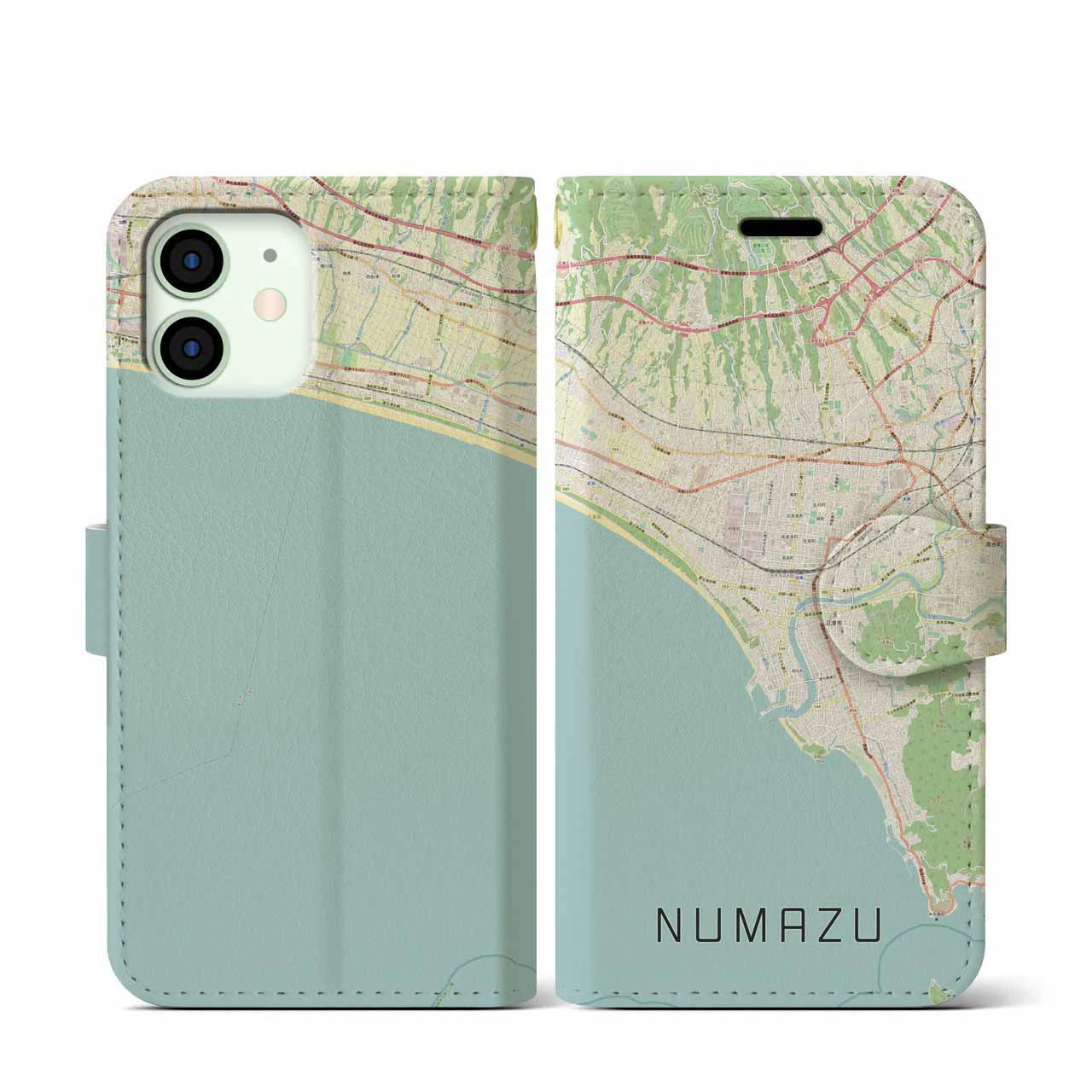 【沼津(静岡県)】地図柄iPhoneケース(手帳タイプ)ナチュラル・iPhone 12 mini 用