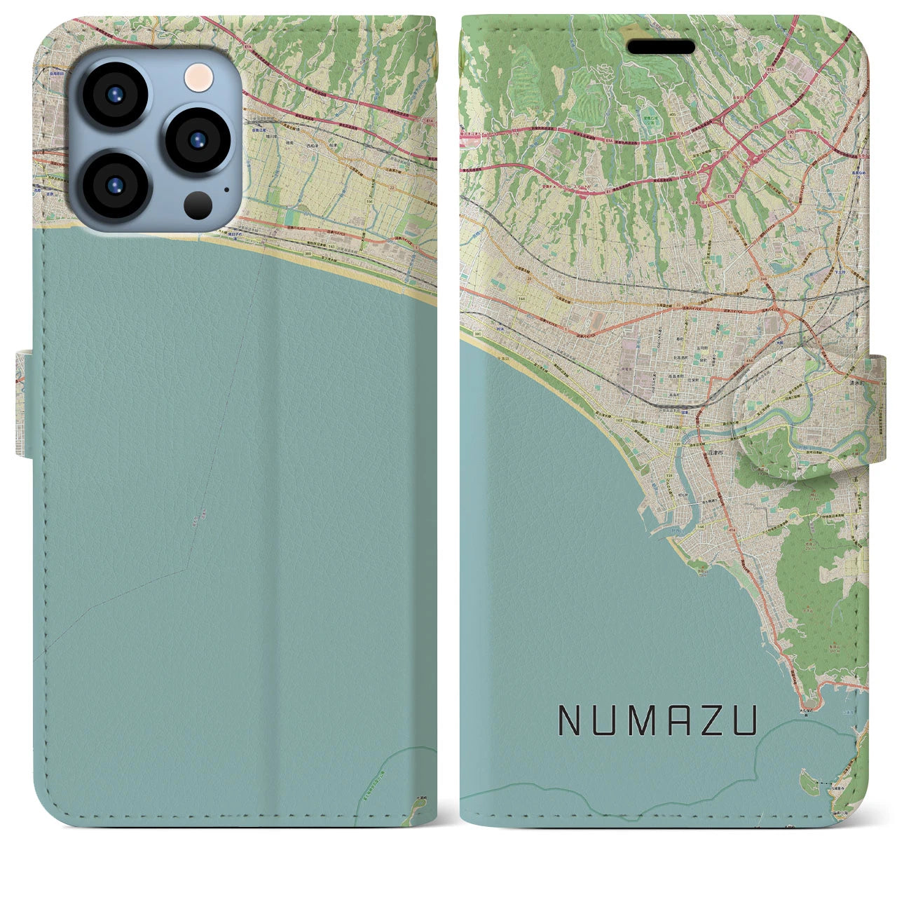 【沼津(静岡県)】地図柄iPhoneケース(手帳タイプ)ナチュラル・iPhone 13 Pro Max 用
