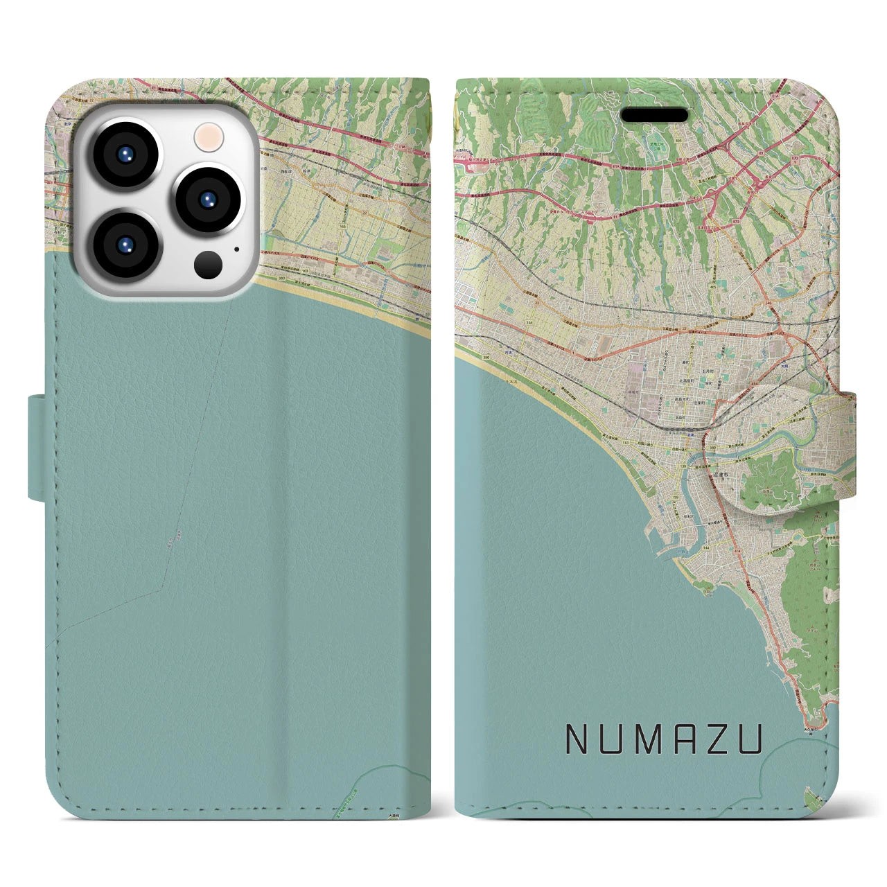 【沼津(静岡県)】地図柄iPhoneケース(手帳タイプ)ナチュラル・iPhone 13 Pro 用